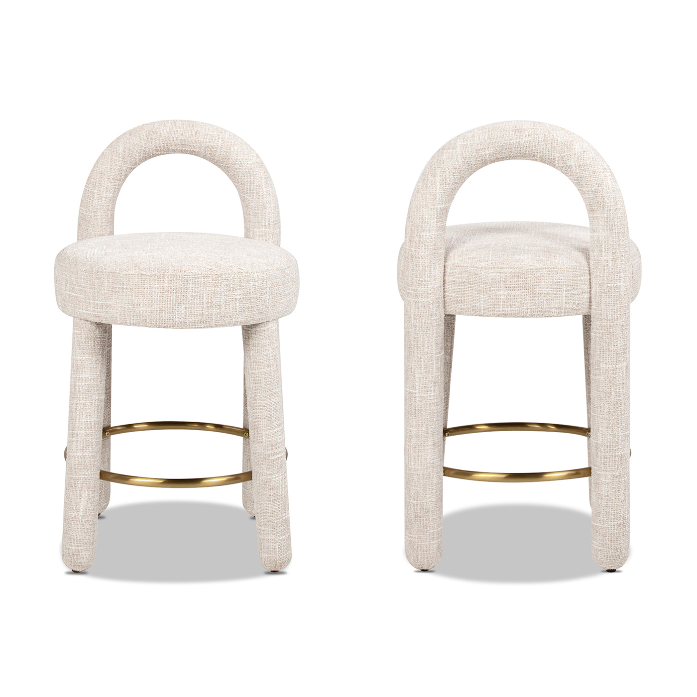 Penny Round Arched Fully Upholstered Counter Stool Chair, Set of 2, Travertine Beige