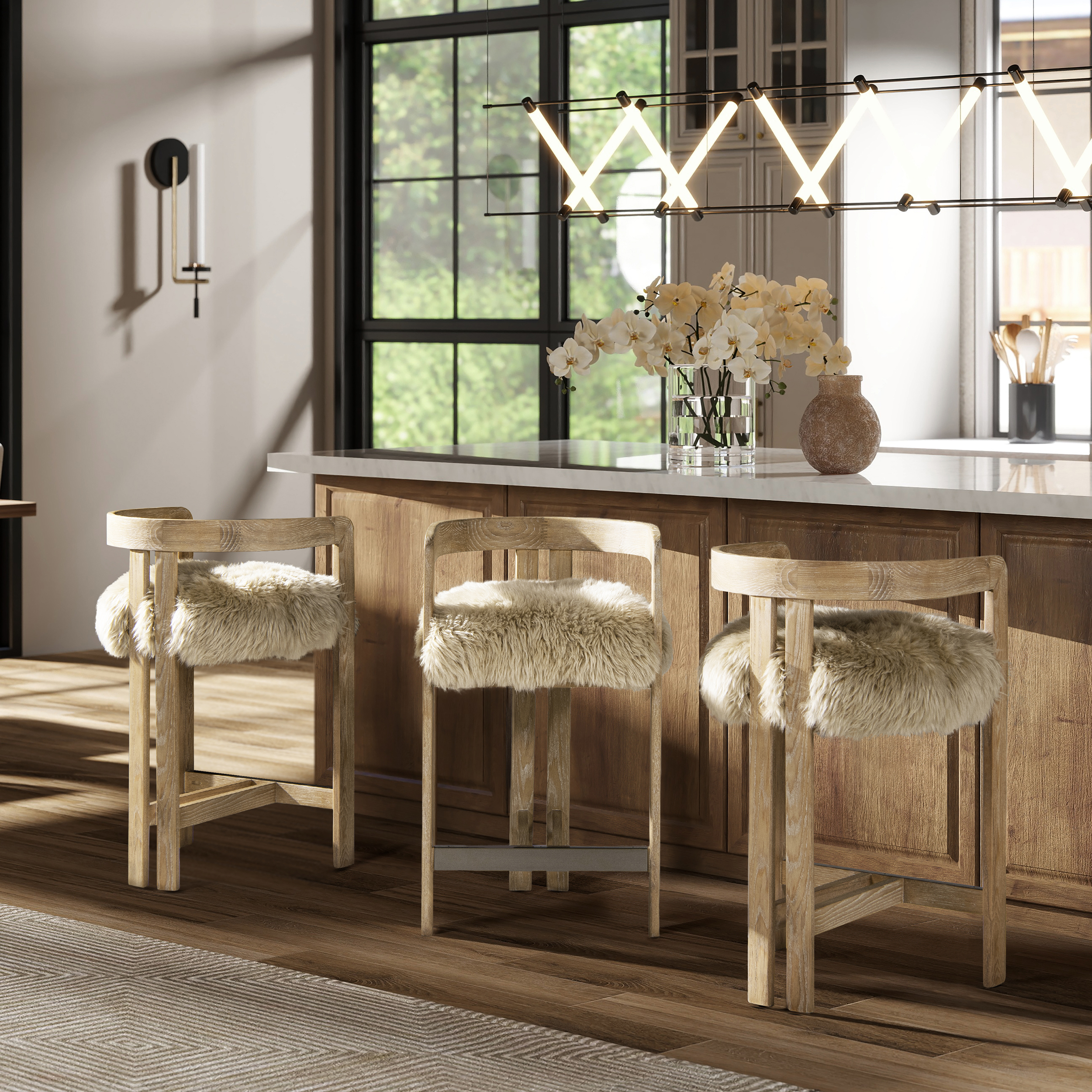 Millwick Low Back Genuine Fur Counter Stool, Natural Blonde
