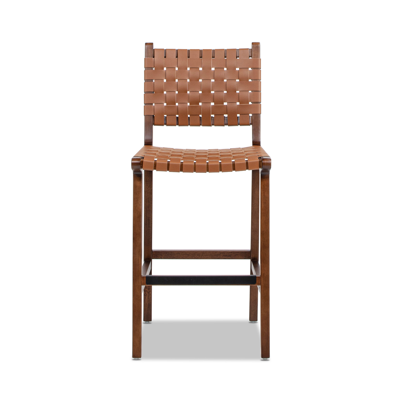 Andre Woven Leather Counter Stool with Back, Pecan Brown