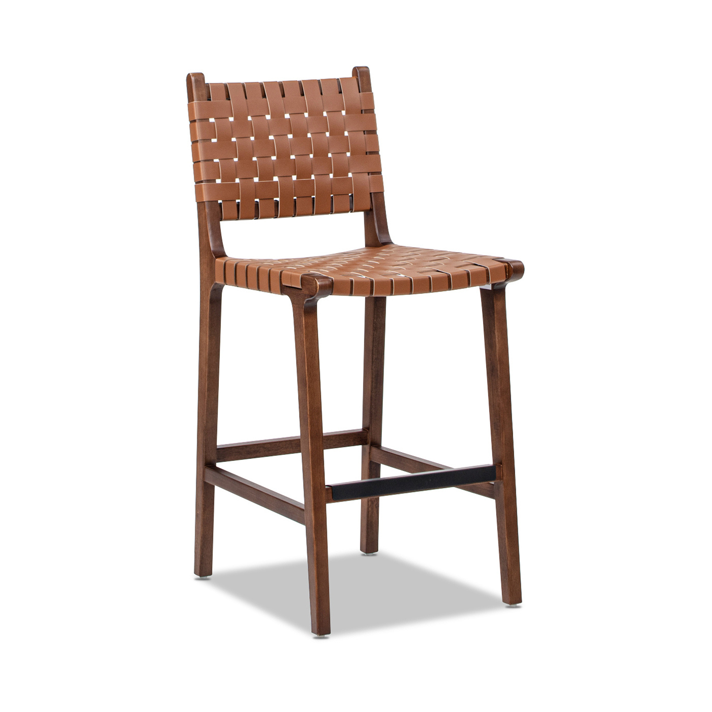 Andre Woven Leather Counter Stool with Back, Pecan Brown