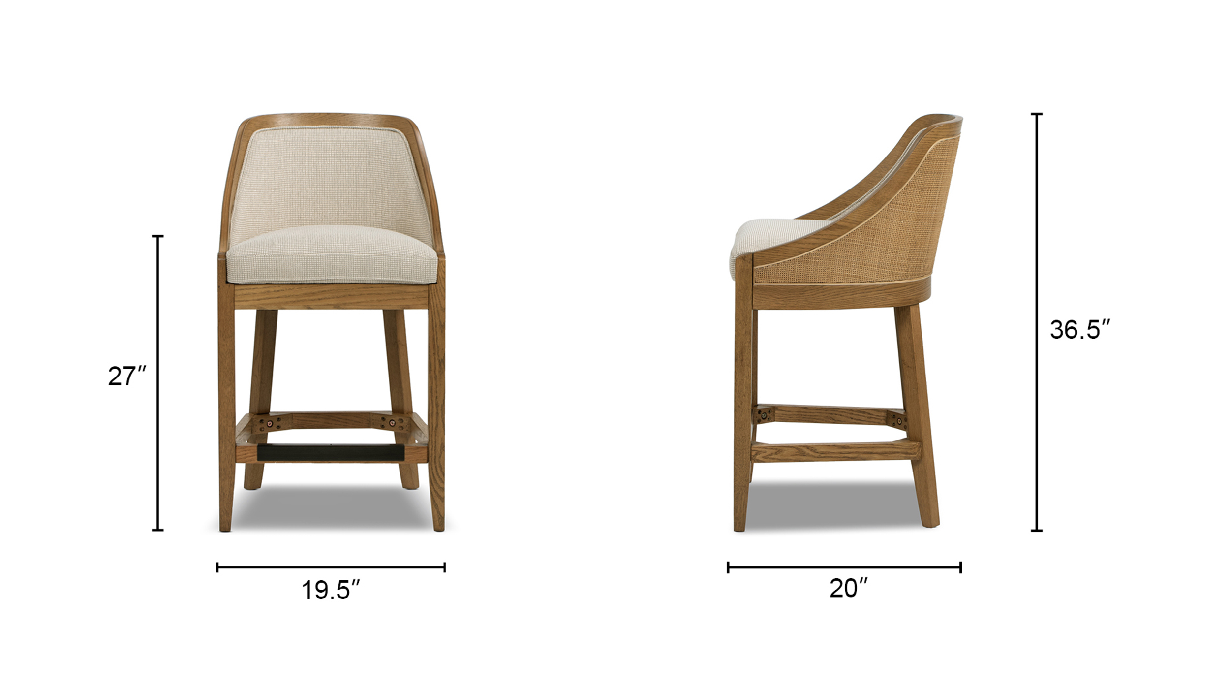 Charleston Cane Performance Fabric Upholstered Oak Counter Stool Charleston 27