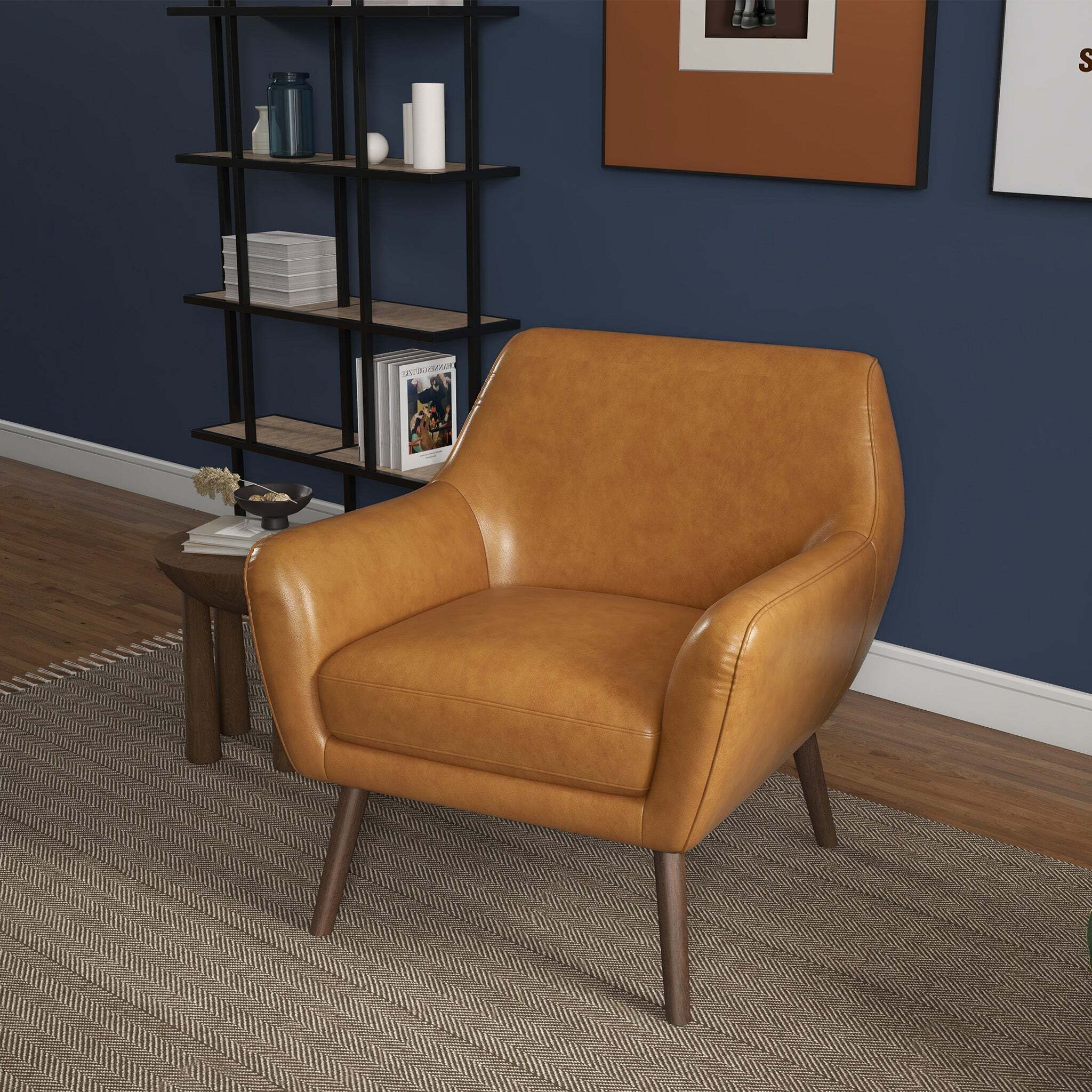 Colson Genuine Leather Armchair with Flared Arms