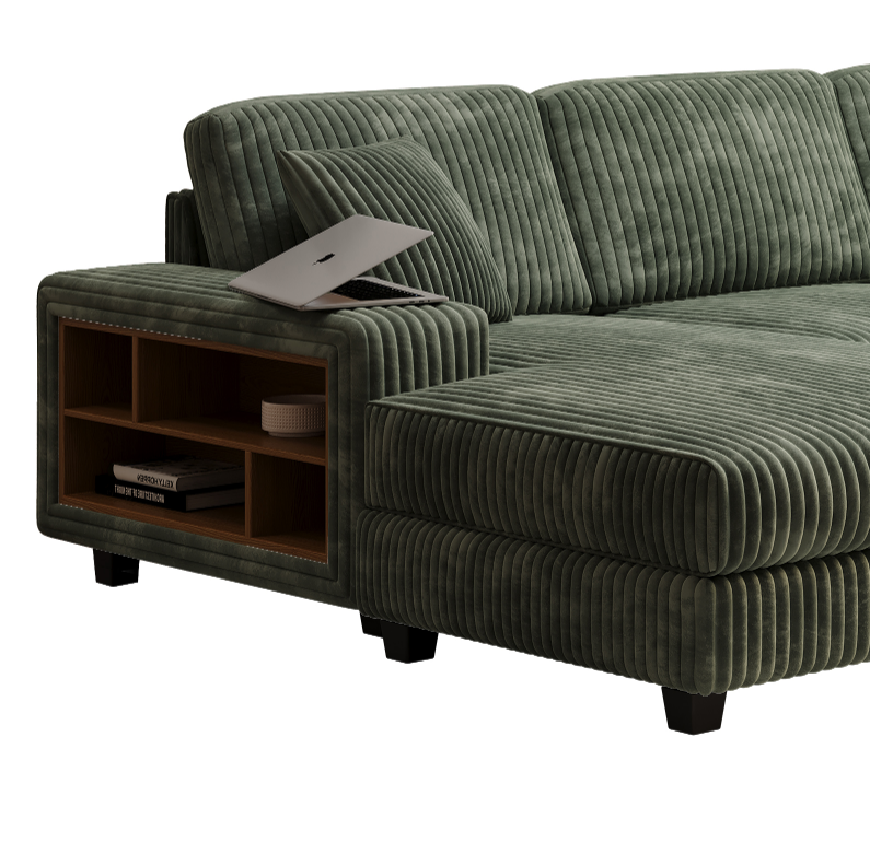Palmer U-Shaped Corduroy Sectional Sofa with Built-In Armrest Storage