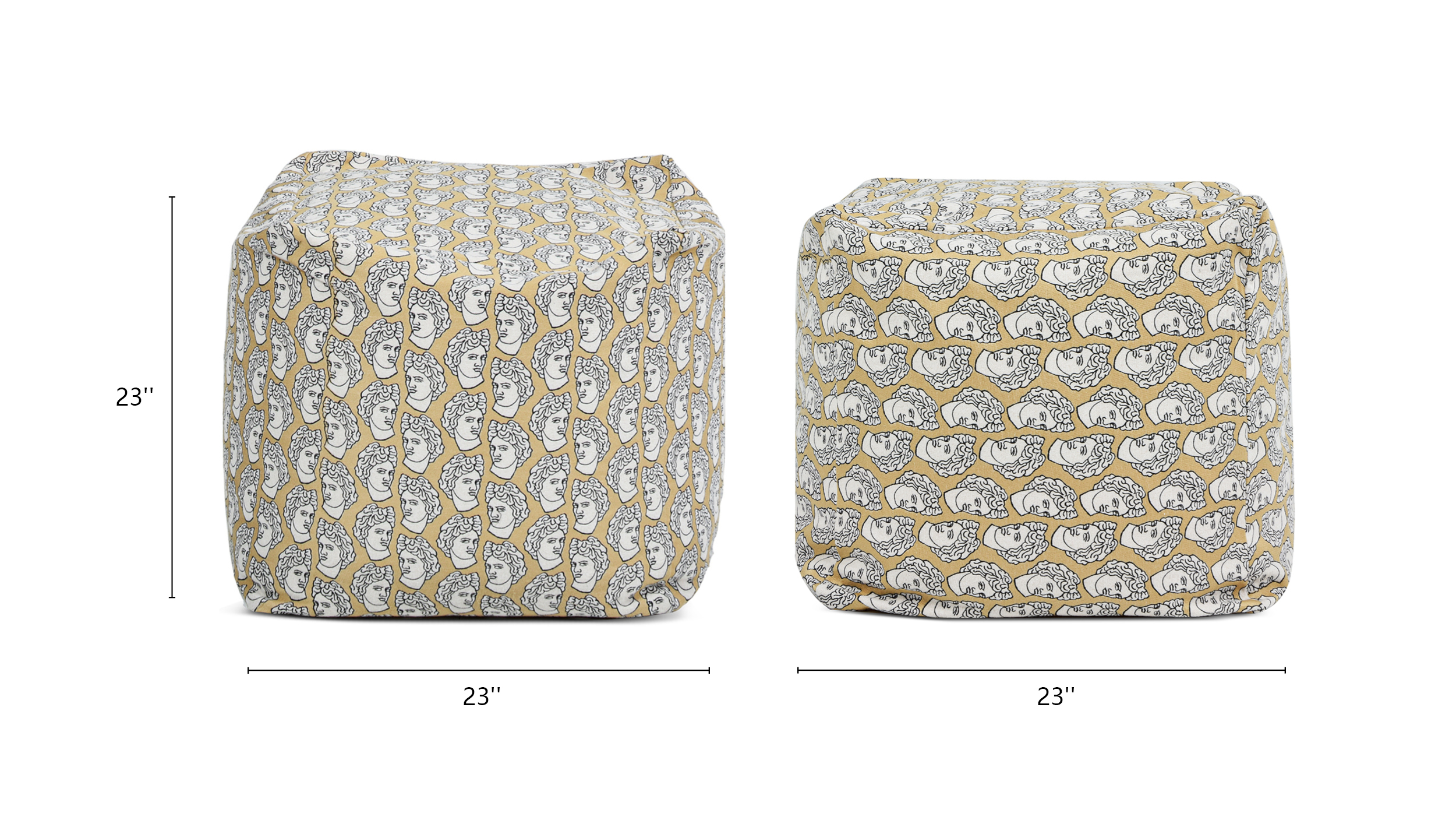 Pouf Luxury Oversized Bean Bag Cube Ottoman, Apollo Bust Gold & Cream