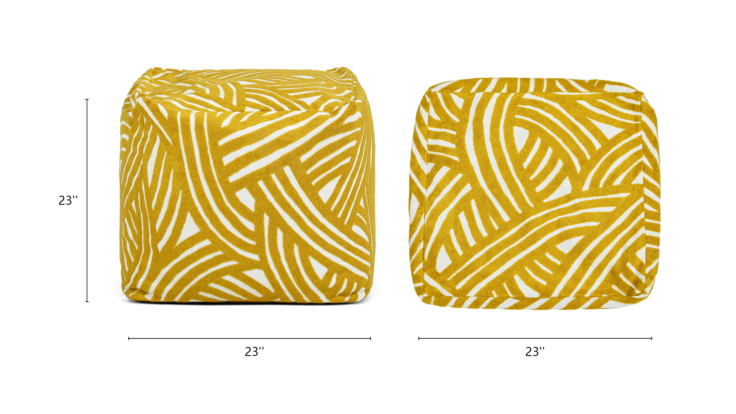 Pouf Luxury Oversized Bean Bag Cube Ottoman, Brushstroke Yellow