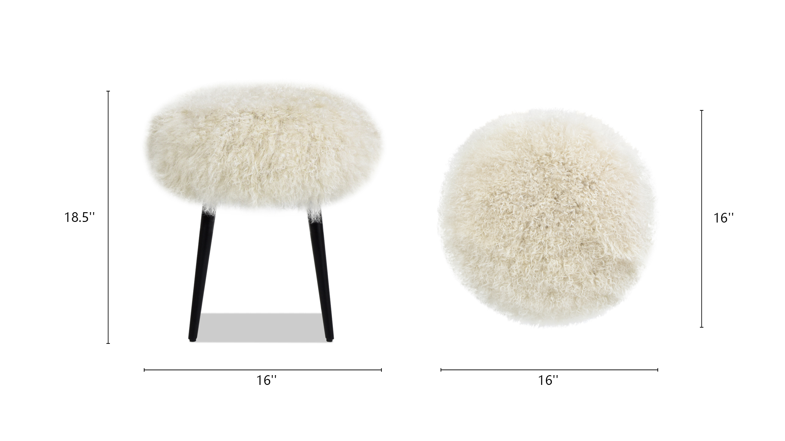 Alberta Mongolian Sheepskin Round Ottoman, Latte Beige