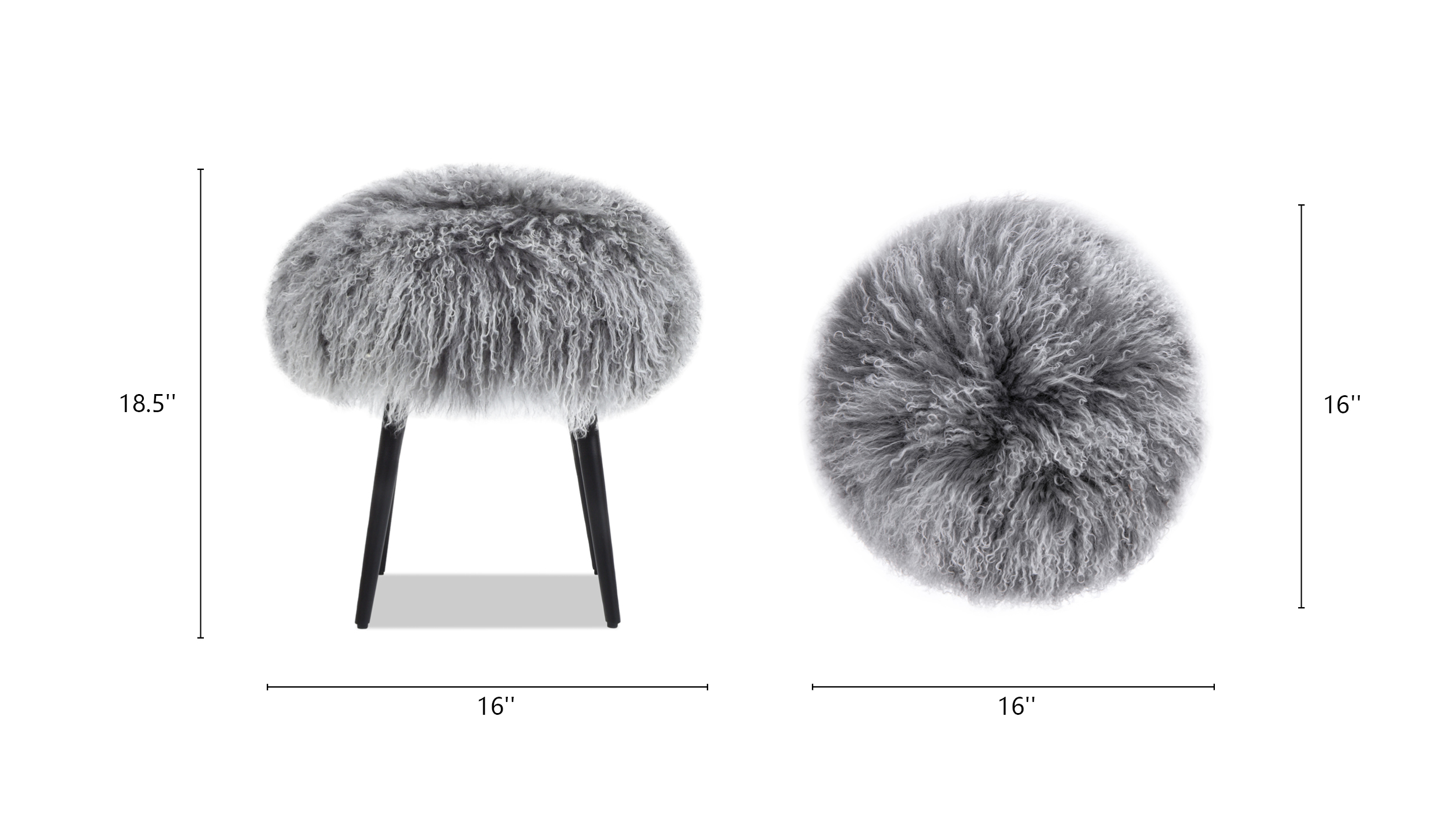 Alberta Mongolian Sheepskin Round Ottoman, Dimensional Gray