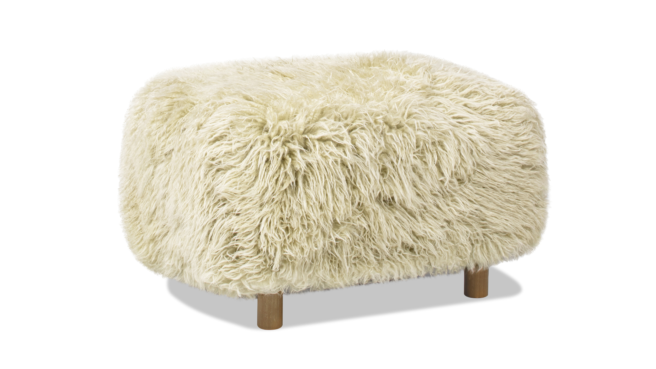 Enchante Mongolian Sheepskin Rectangular Accent Ottoman, Taupe Beige