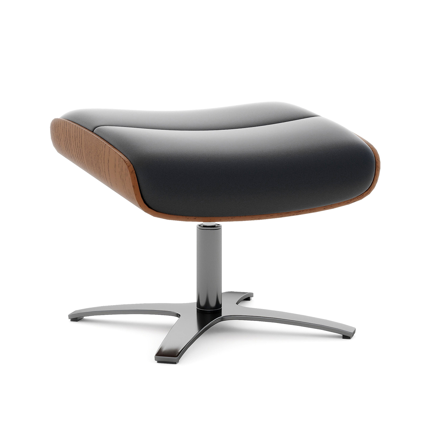 Jovan Mid-Century Modern Genuine Leather Footstool Ottoman, Shadow Gray