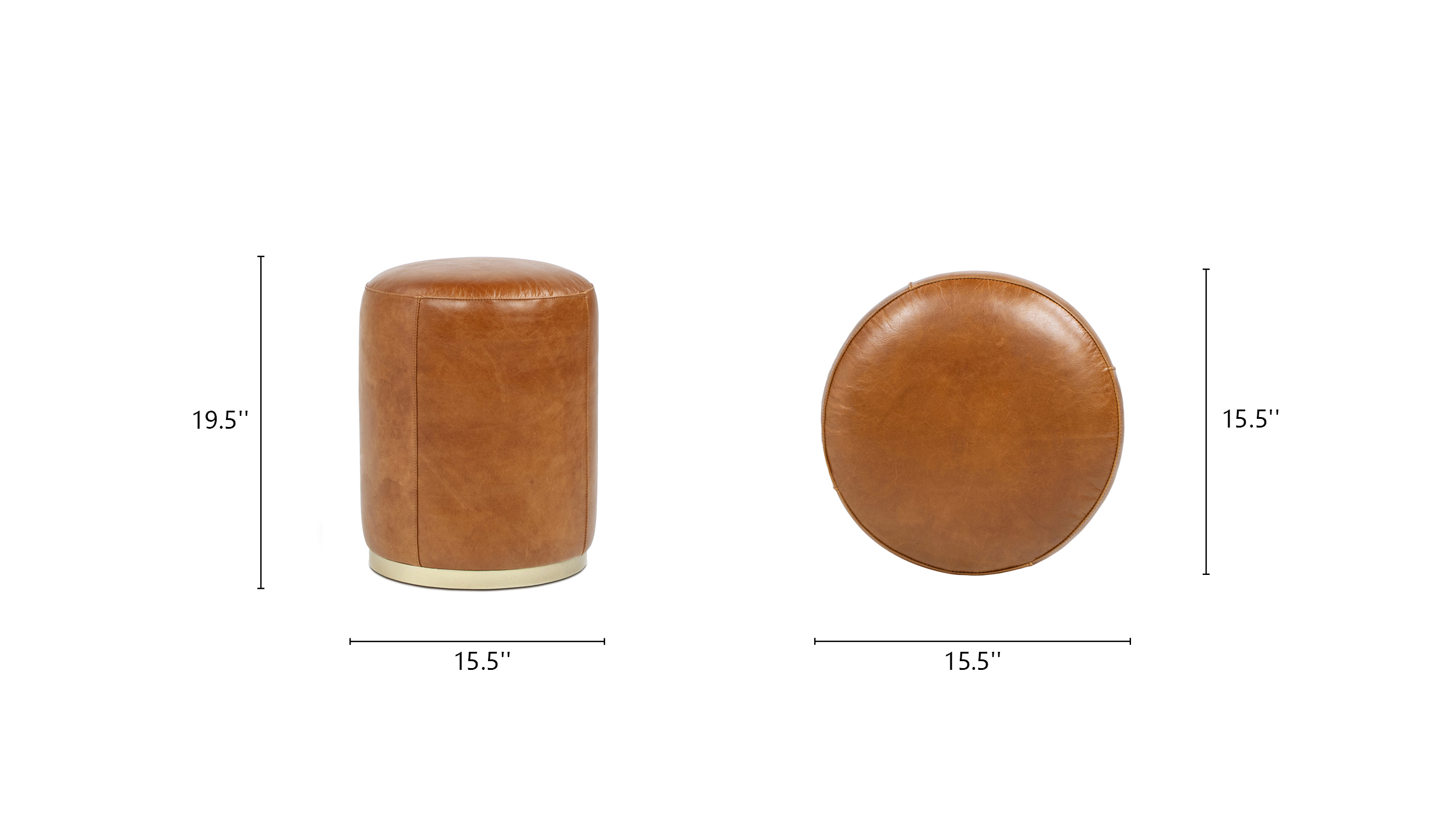 Nico Round Leather Ottoman Stool, Camel Brown Nico Round Leather Ottoman Stool, Camel Brown