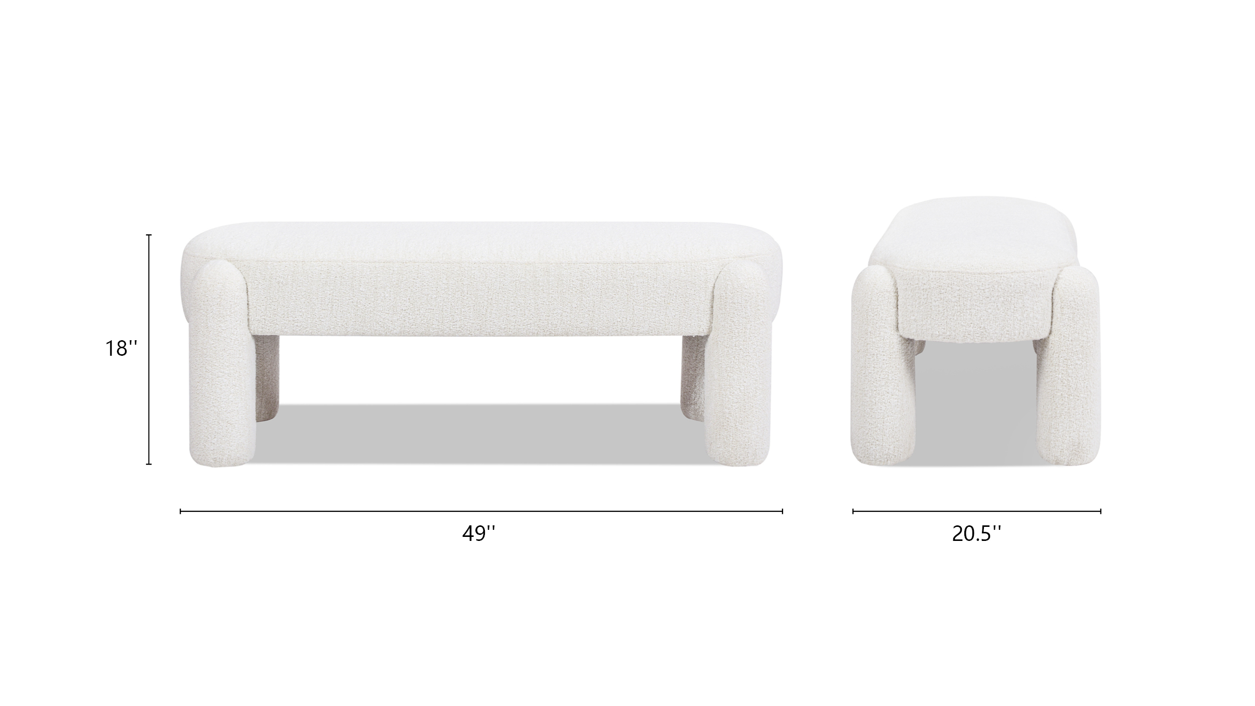 Hugo Oval Fully Upholstered Bench, Milk Cream White Bouclé