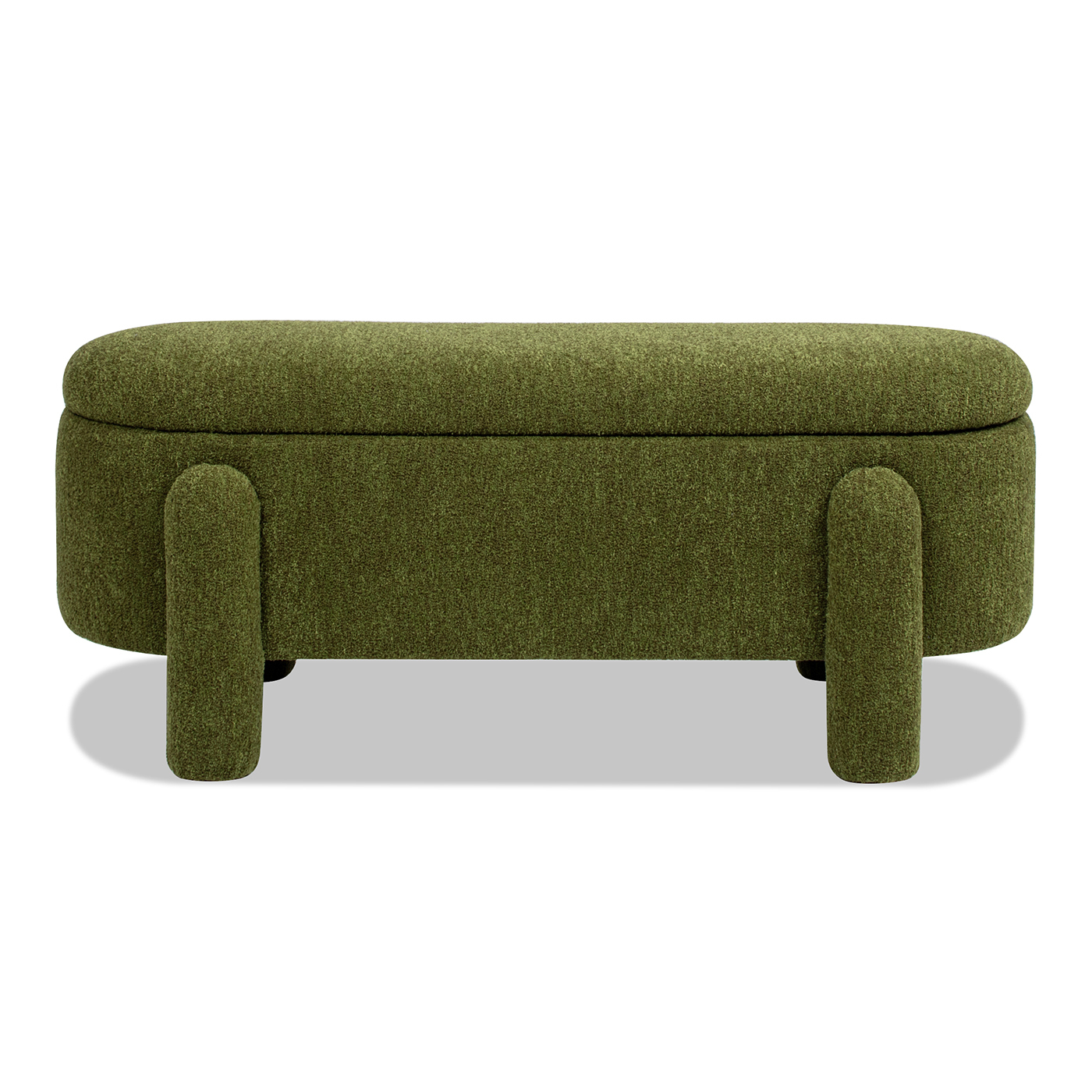 Hugo Oval Fully Upholstered Storage Bench, Moss Green Bouclé