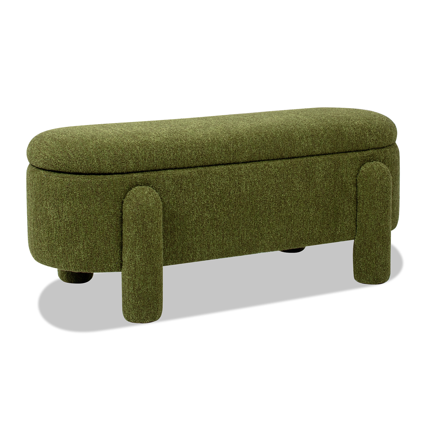 Hugo Oval Fully Upholstered Storage Bench, Moss Green Bouclé