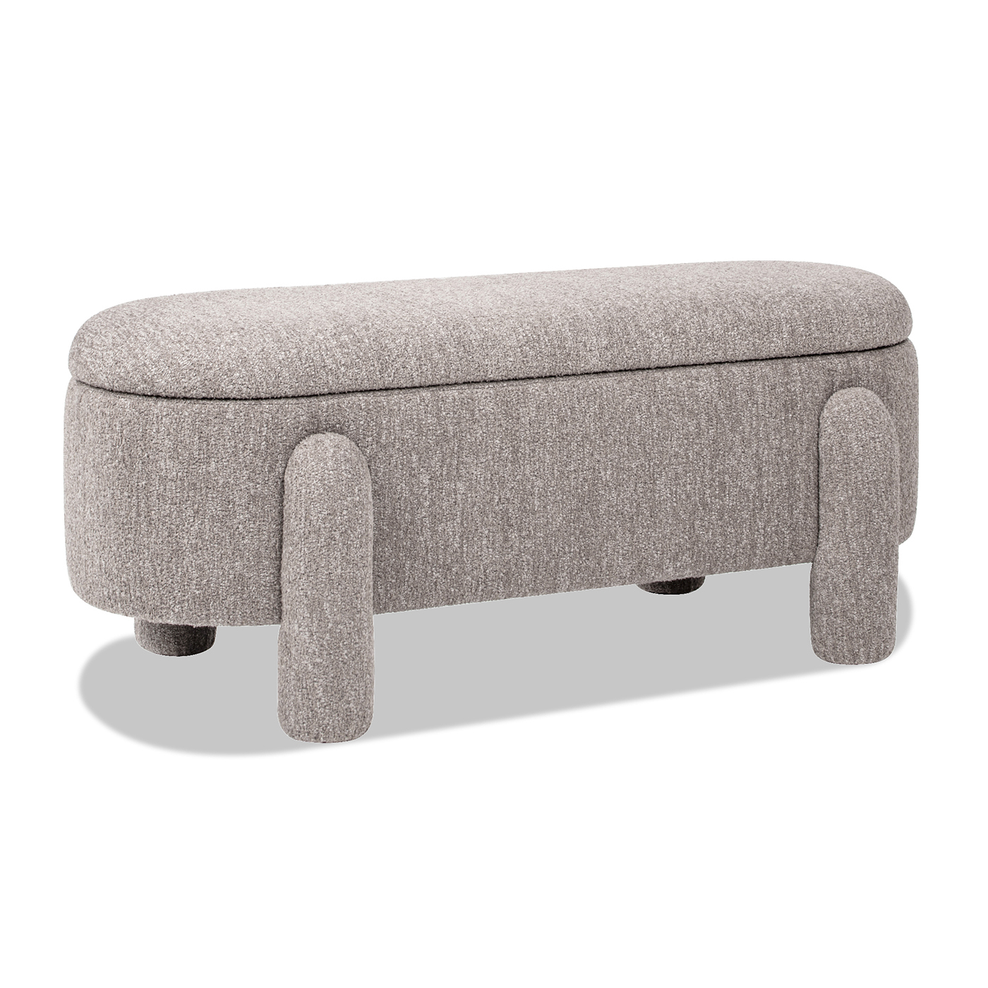 Hugo Oval Fully Upholstered Storage Bench, Brown Bouclé