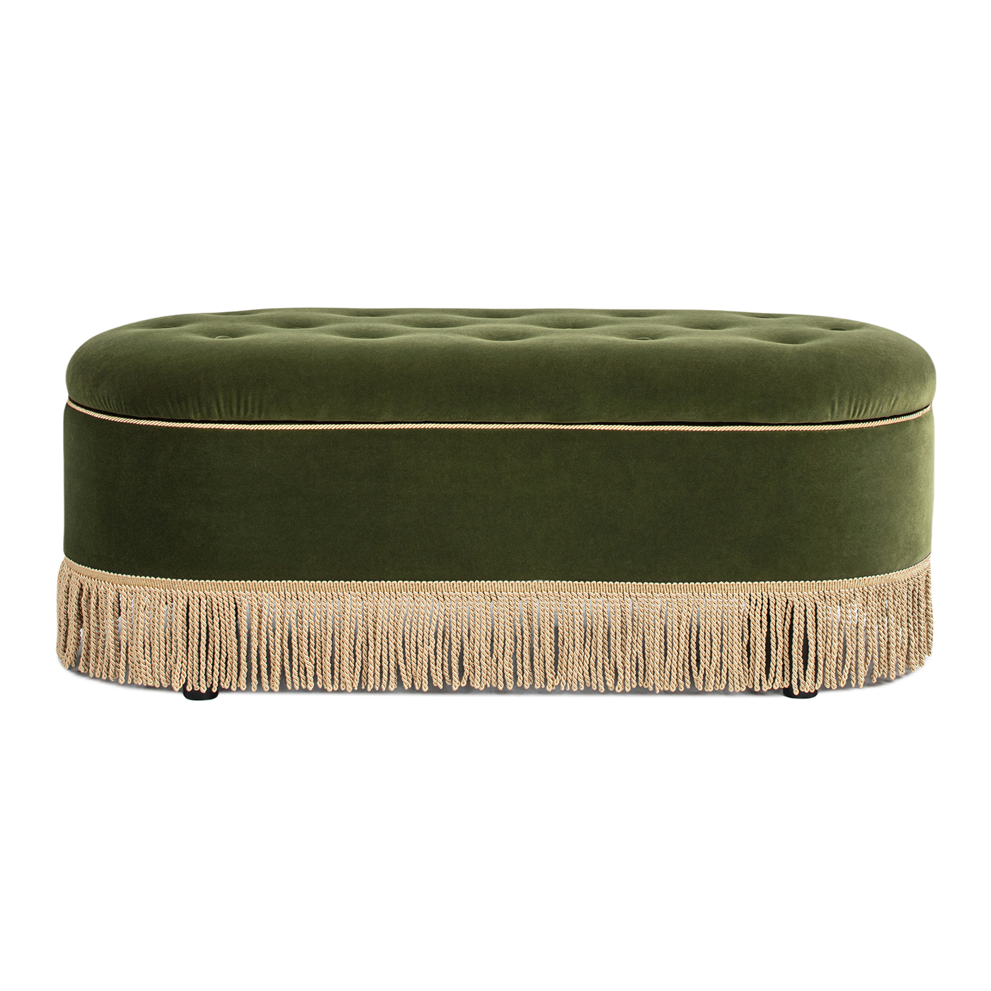 Melinda Oval Tufted Bullion Fringe Storage Bench, Olive Green