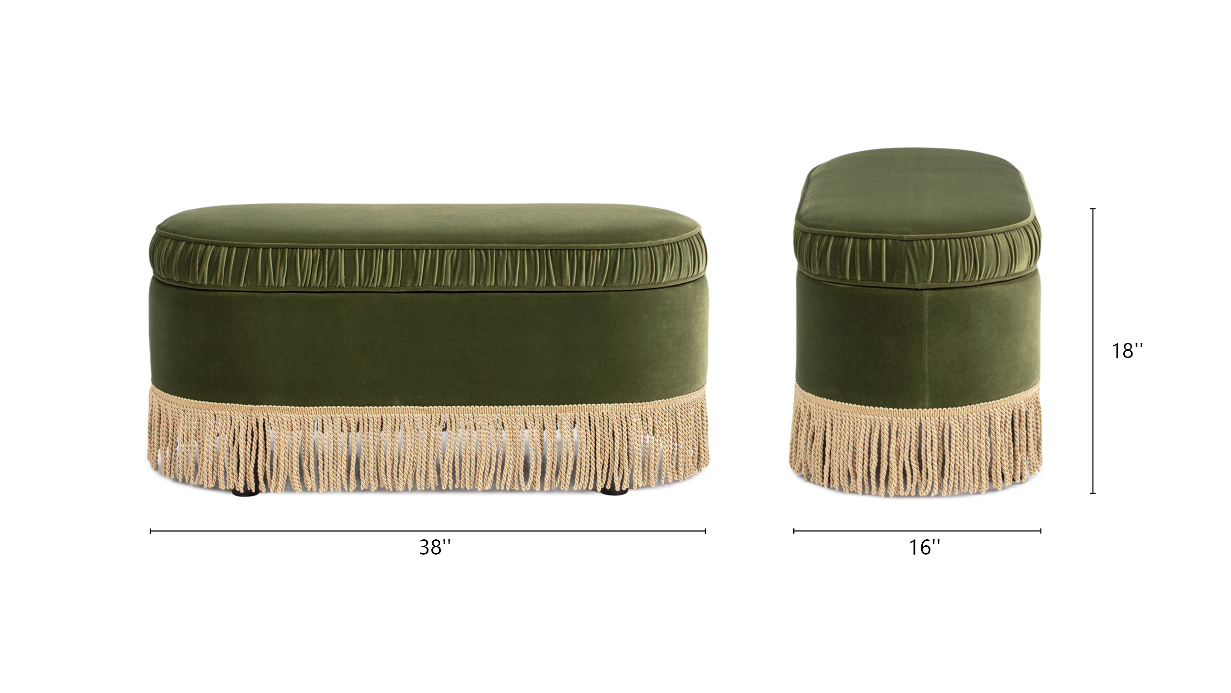 Serena Oval Storage Bench Ottoman, Olive Green