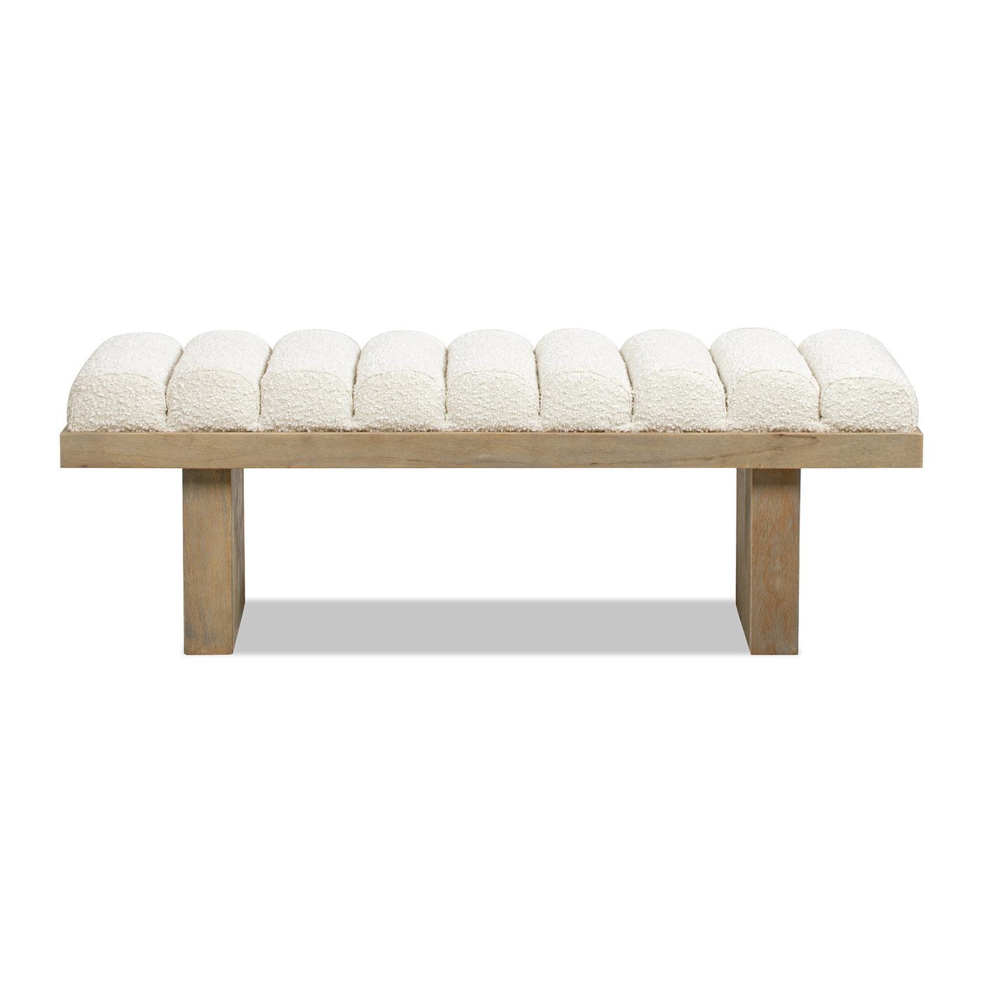 ella Upholstered Modern Accent Bench, Ivory White Bouclé