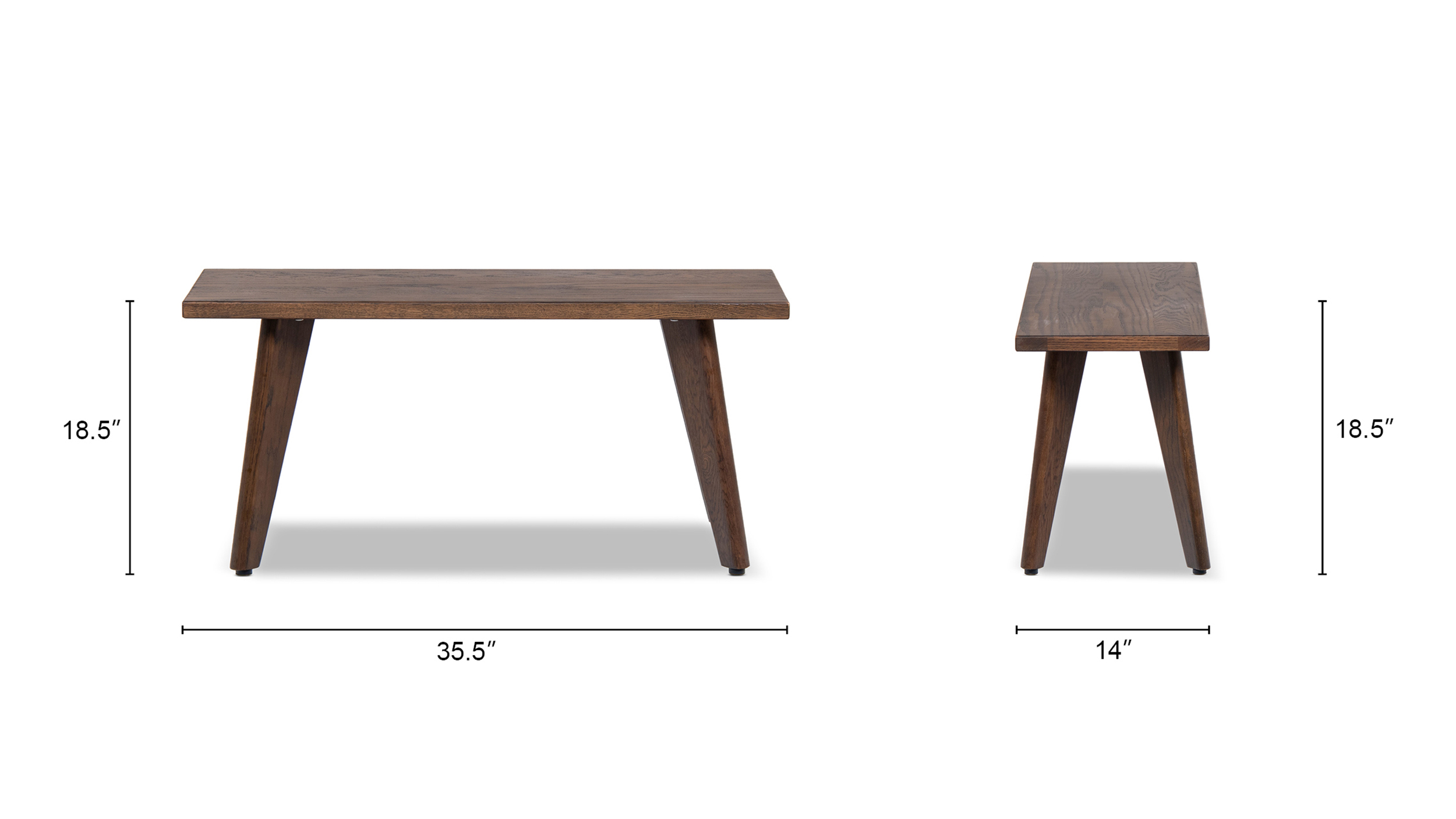 Capri Solid Red Oak Wood Bench, Dark Brown