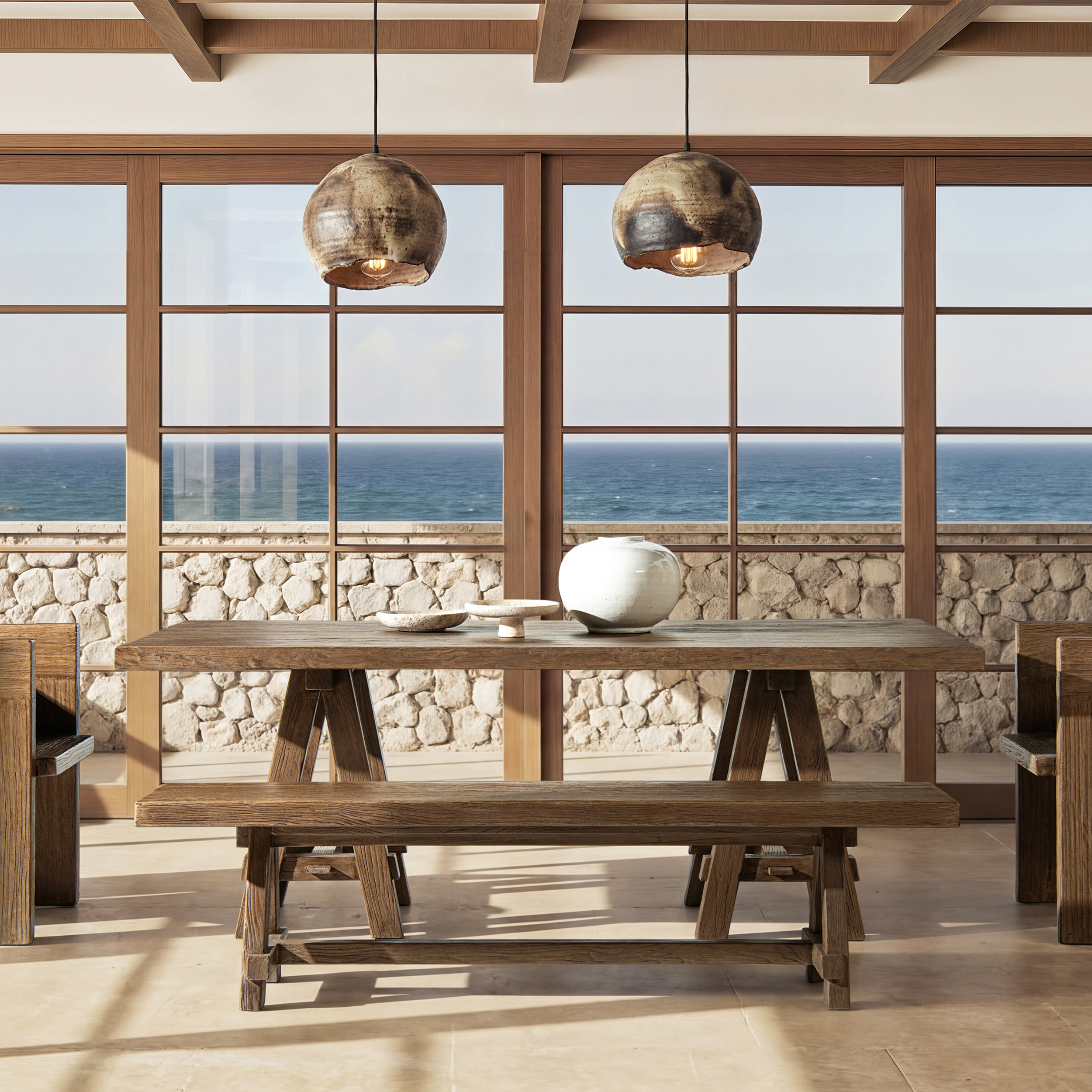 Hawthorne Reclaimed Elm Trestle Dining Bench, Heritage Medium-Dark Brown