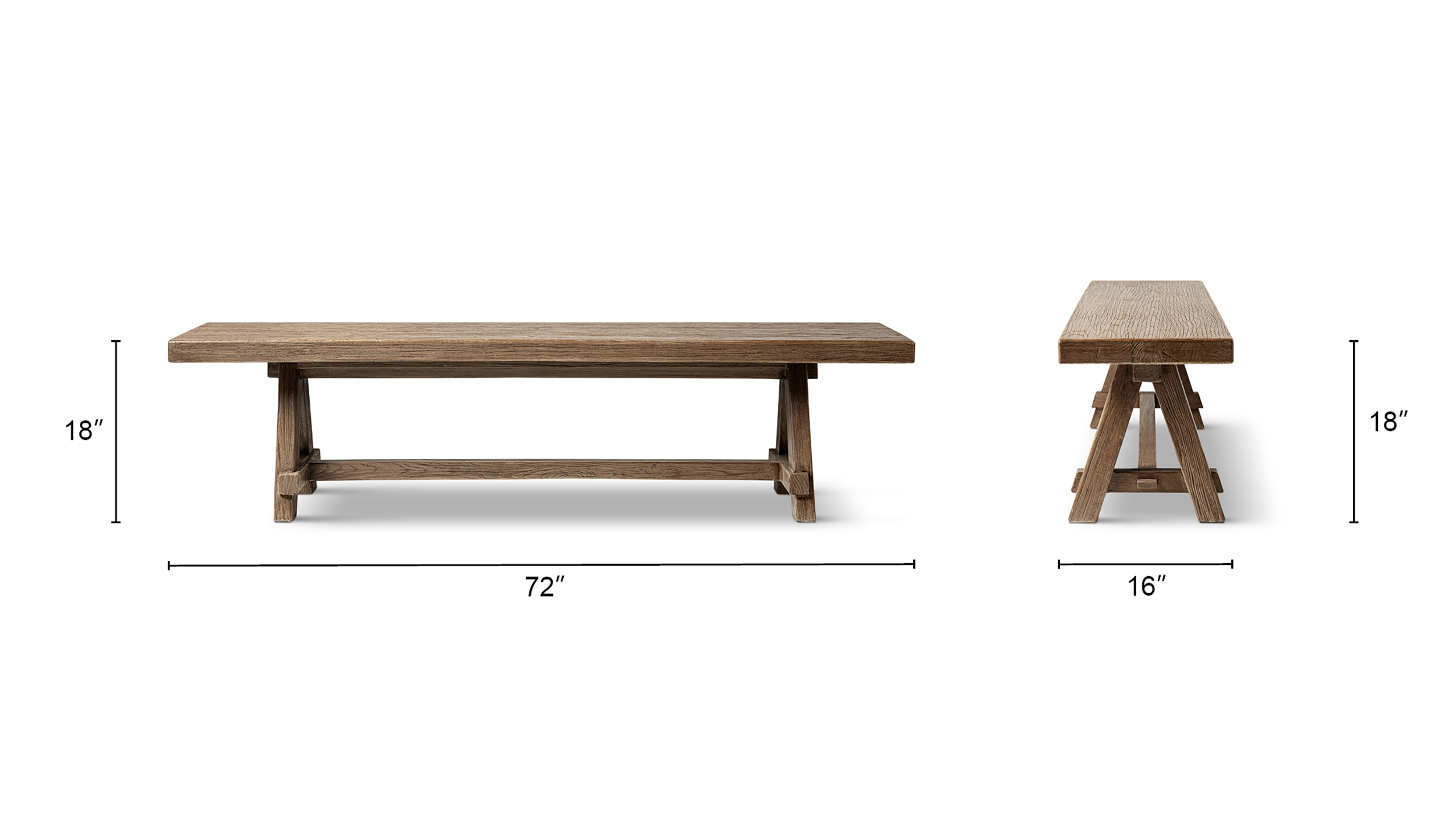 Hawthorne Reclaimed Elm Trestle Dining Bench, Heritage Medium-Dark Brown