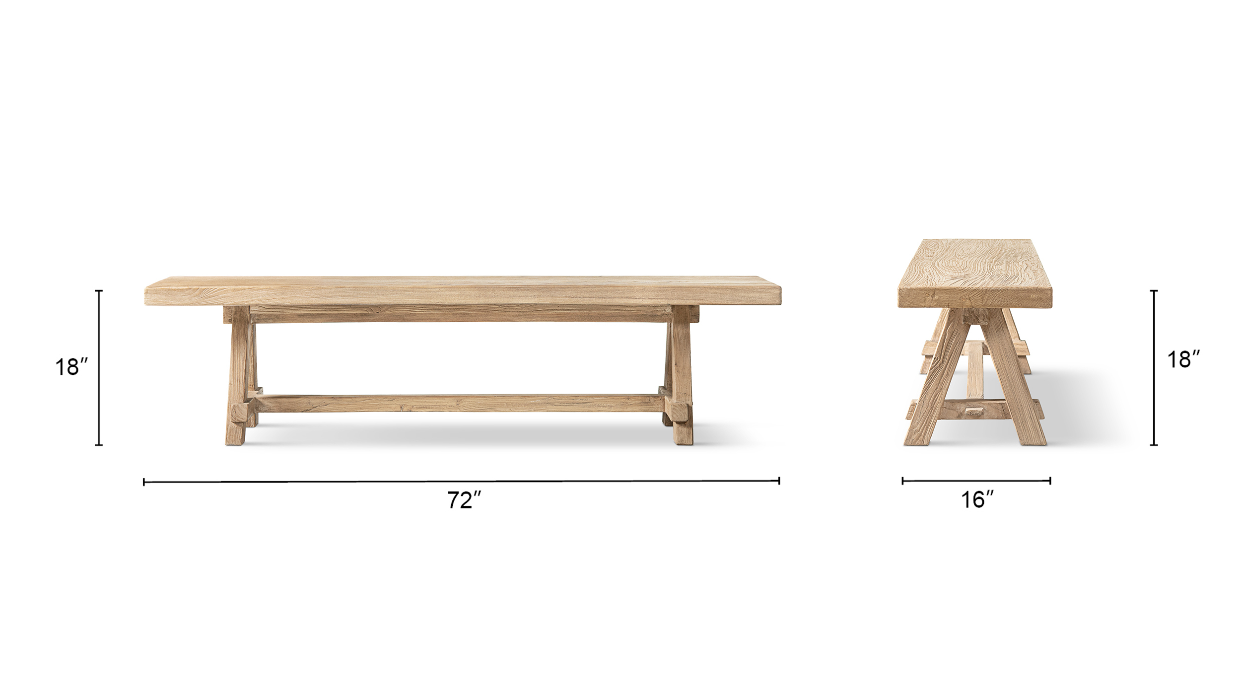 Hawthorne Reclaimed Elm Trestle Dining Bench, Heritage Light Natural Brown Hawthorne Reclaimed Elm Trestle Dining Bench, Heritage Light Natural Brown