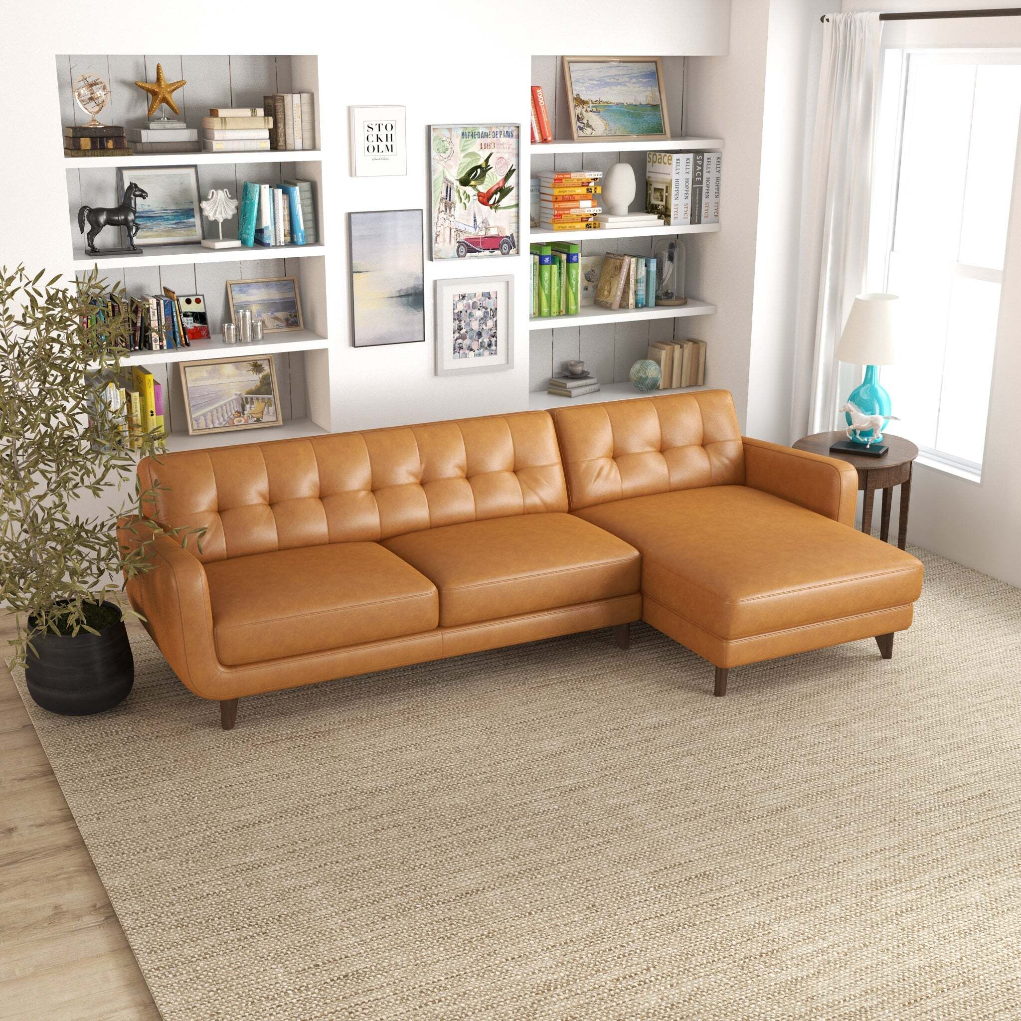 Ellery Genuine Leather Tufted Right-Facing Sectional Sofa