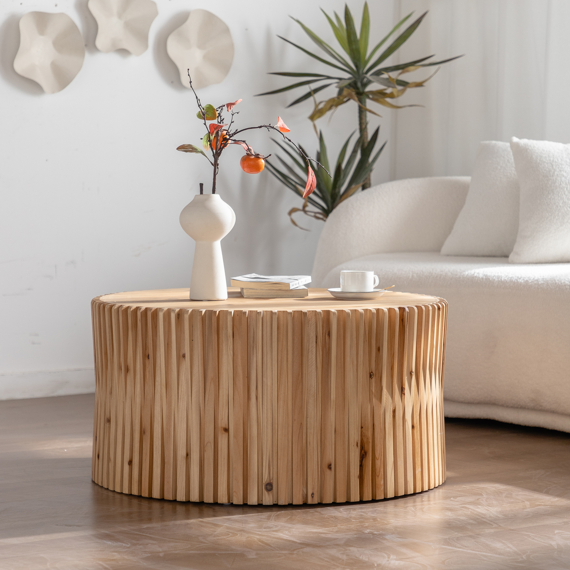 Larkspur Fir Wood Drum Coffee Table