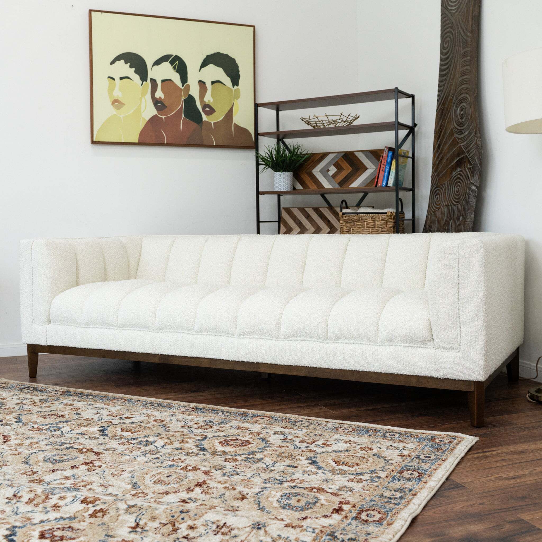 Thorne Bouclé Upholstered Tuxedo Arm Sofa with Channel Tufting