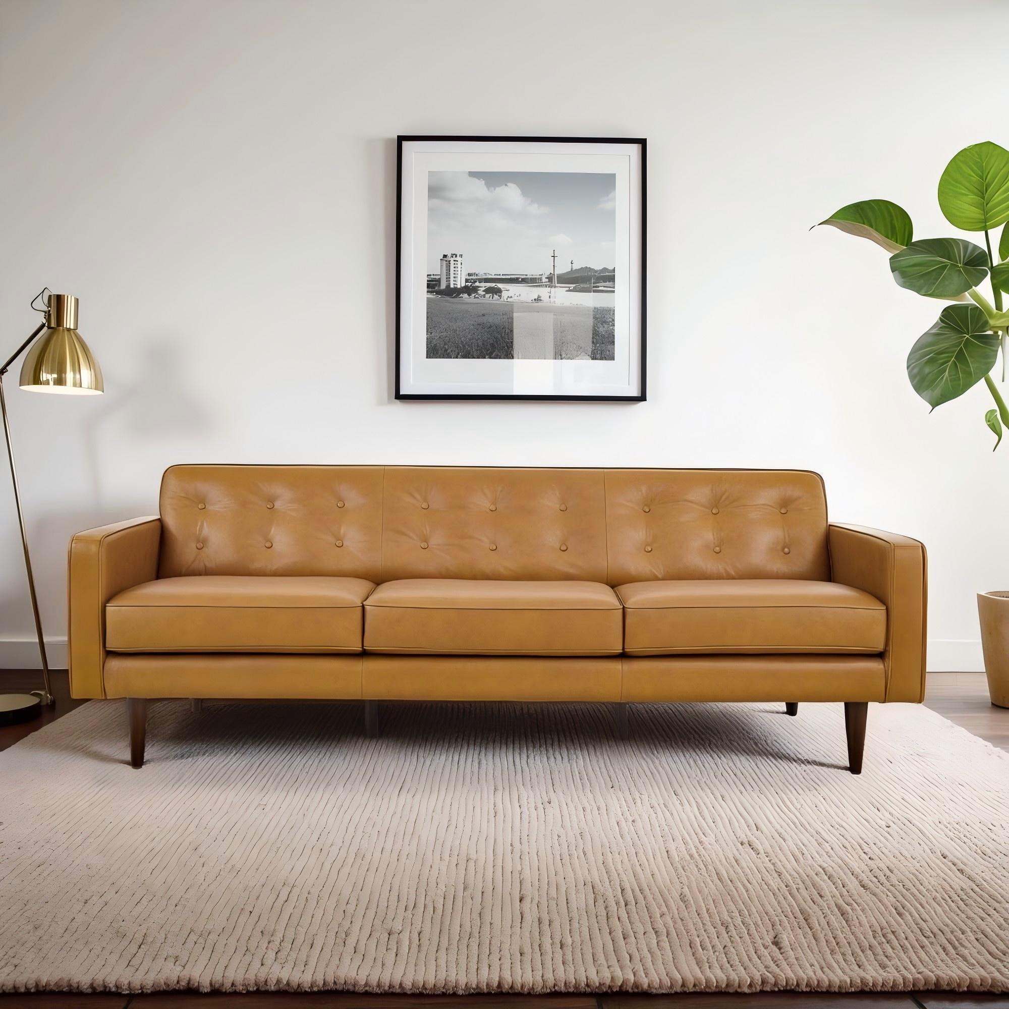 Elliston Genuine Leather Sofa with Button Tufting
