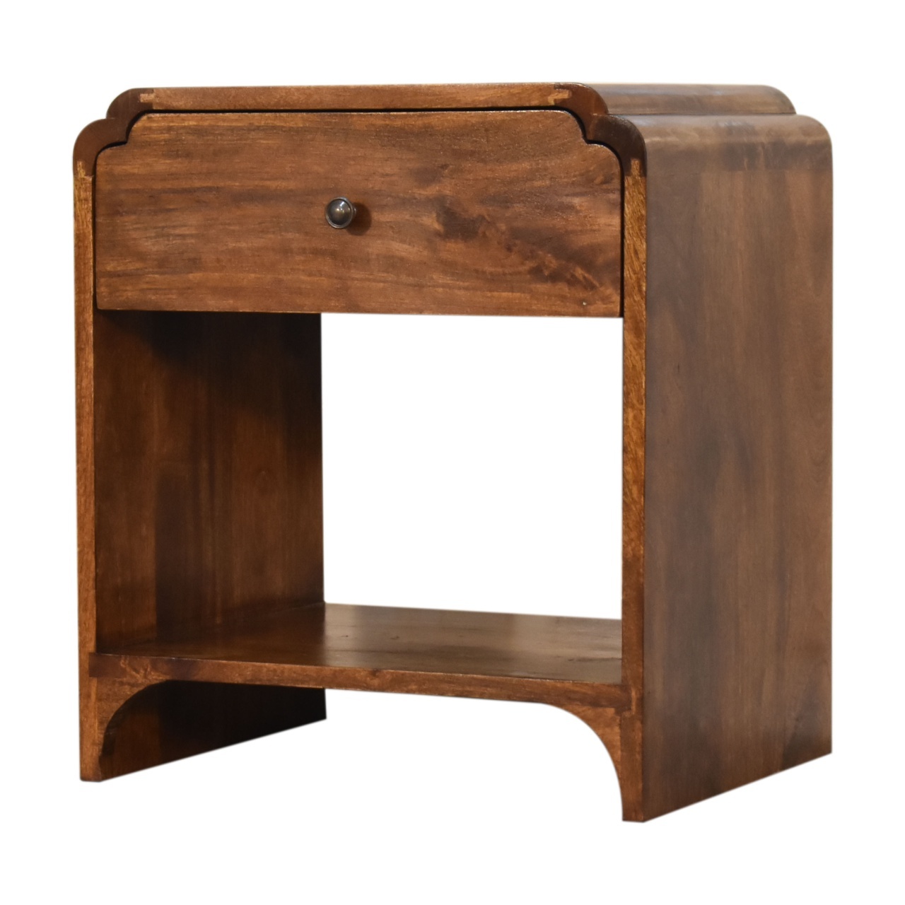 Ansel Handcrafted Solid Mango Wood Nightstand, Chestnut Finish