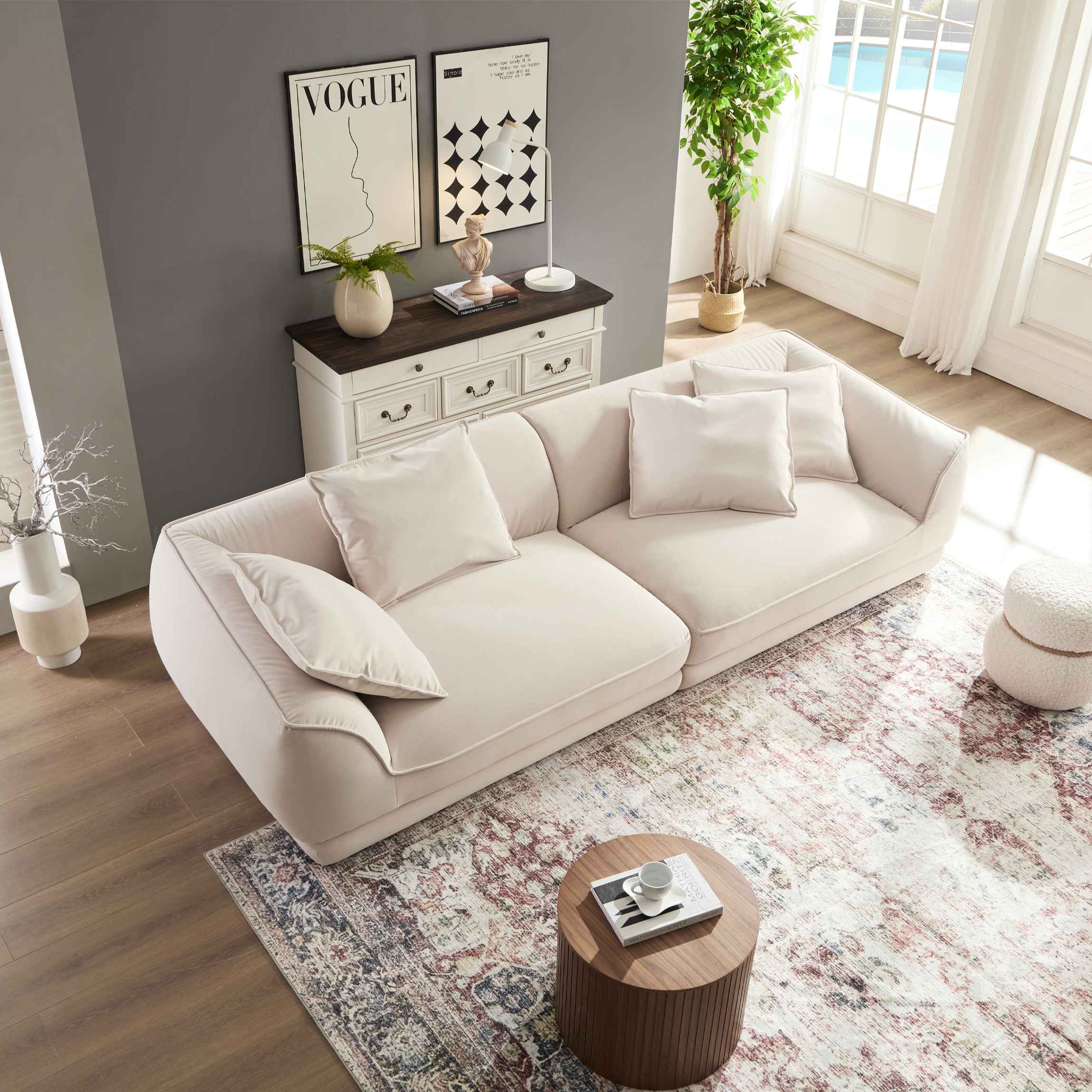 Alessi Velvet Sofa with Water-Repellent Upholstery, Beige