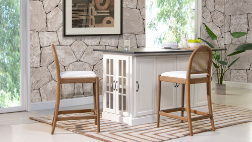 Pictured Above: Panama 26.5" Curved Back Cane Rattan Counter Stool, Set of 2, Ivory White Boucle