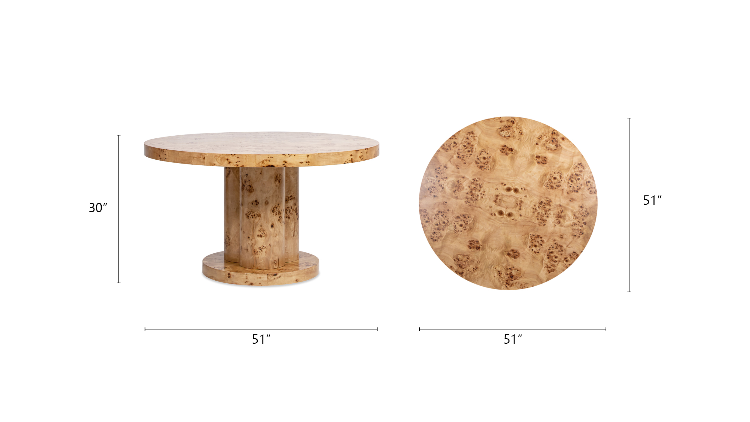 Charlotte Round Fluted Solid Wood Dining Table, Bleached Blonde