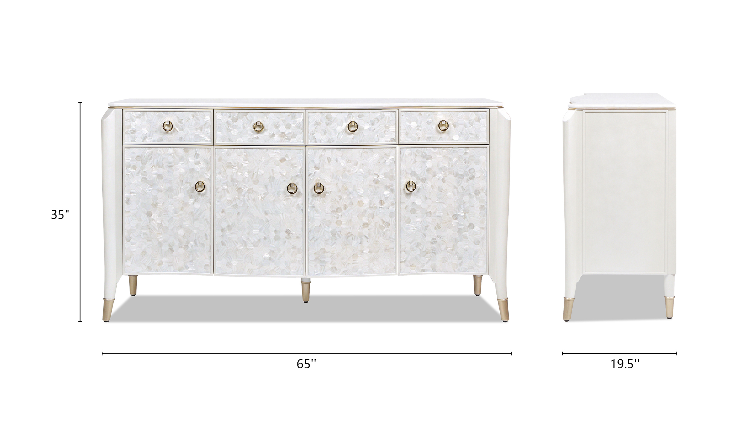 Perla Mother-of-Pearl Mosaic Storage Sideboard Buffet, Akoya Cream White