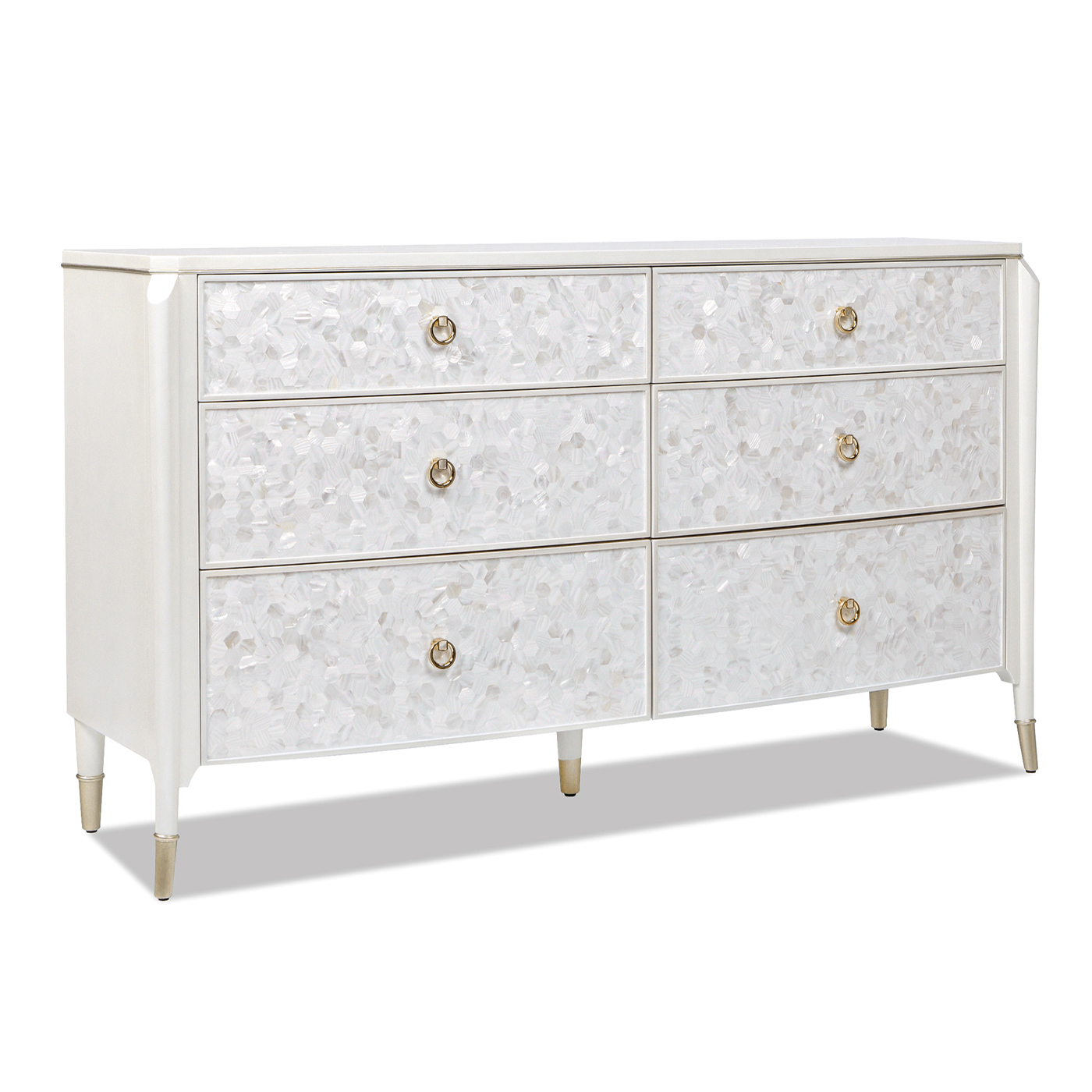 Perla Mother-of-Pearl Mosaic 6-Drawer Storage Console, Akoya Cream White