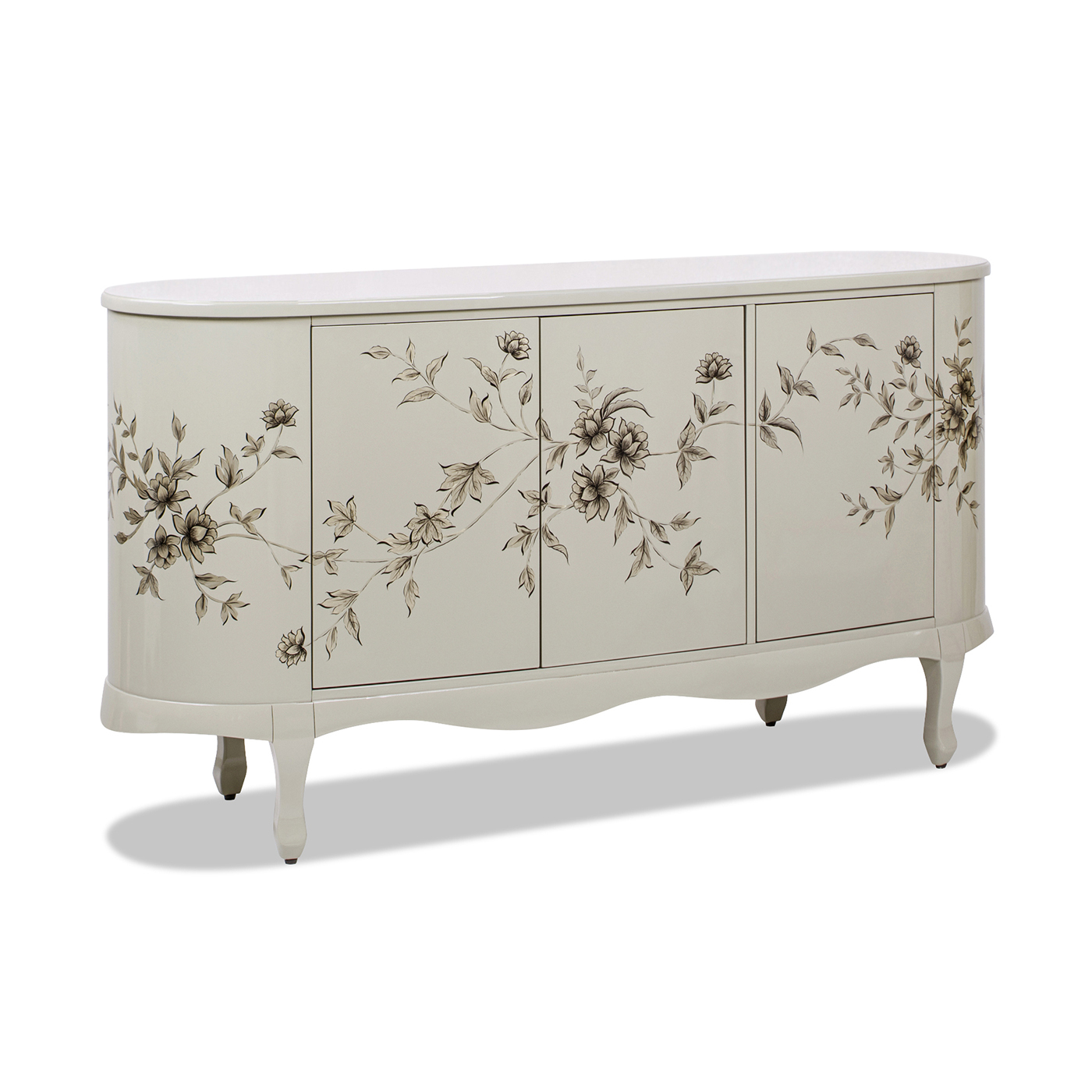 Florence Hand Painted Lacquered Credenza Sideboard, Taupe Gray