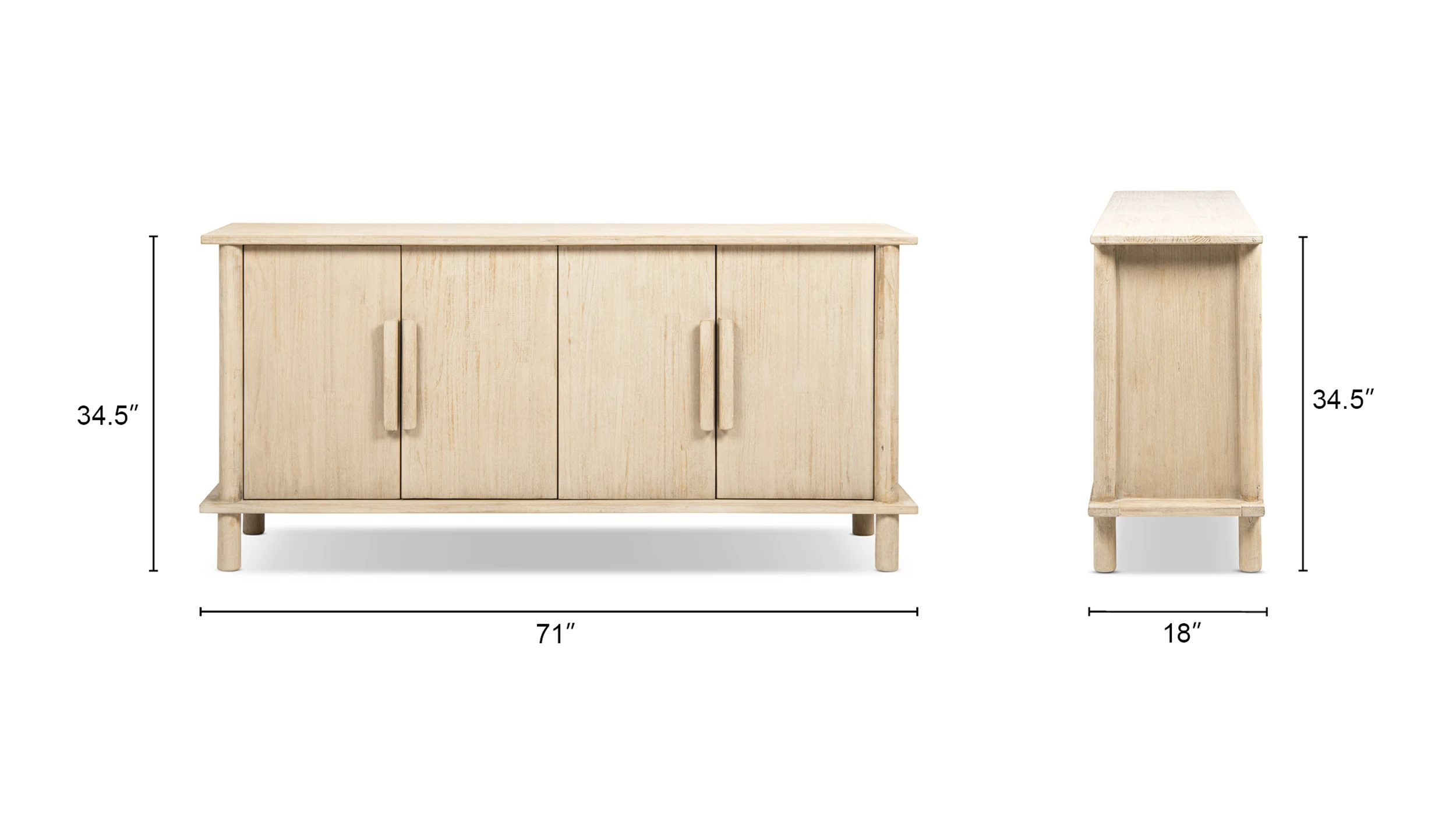 Milo Reclaimed Pine Wood 4-Door Sideboard, Light Natural Cerused