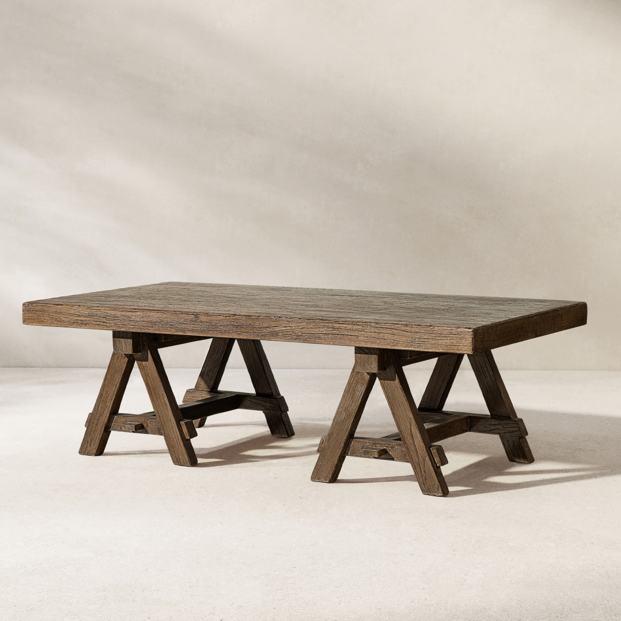 Hawthorne Solid Reclaimed Elm Rectangular Trestle Coffee Table