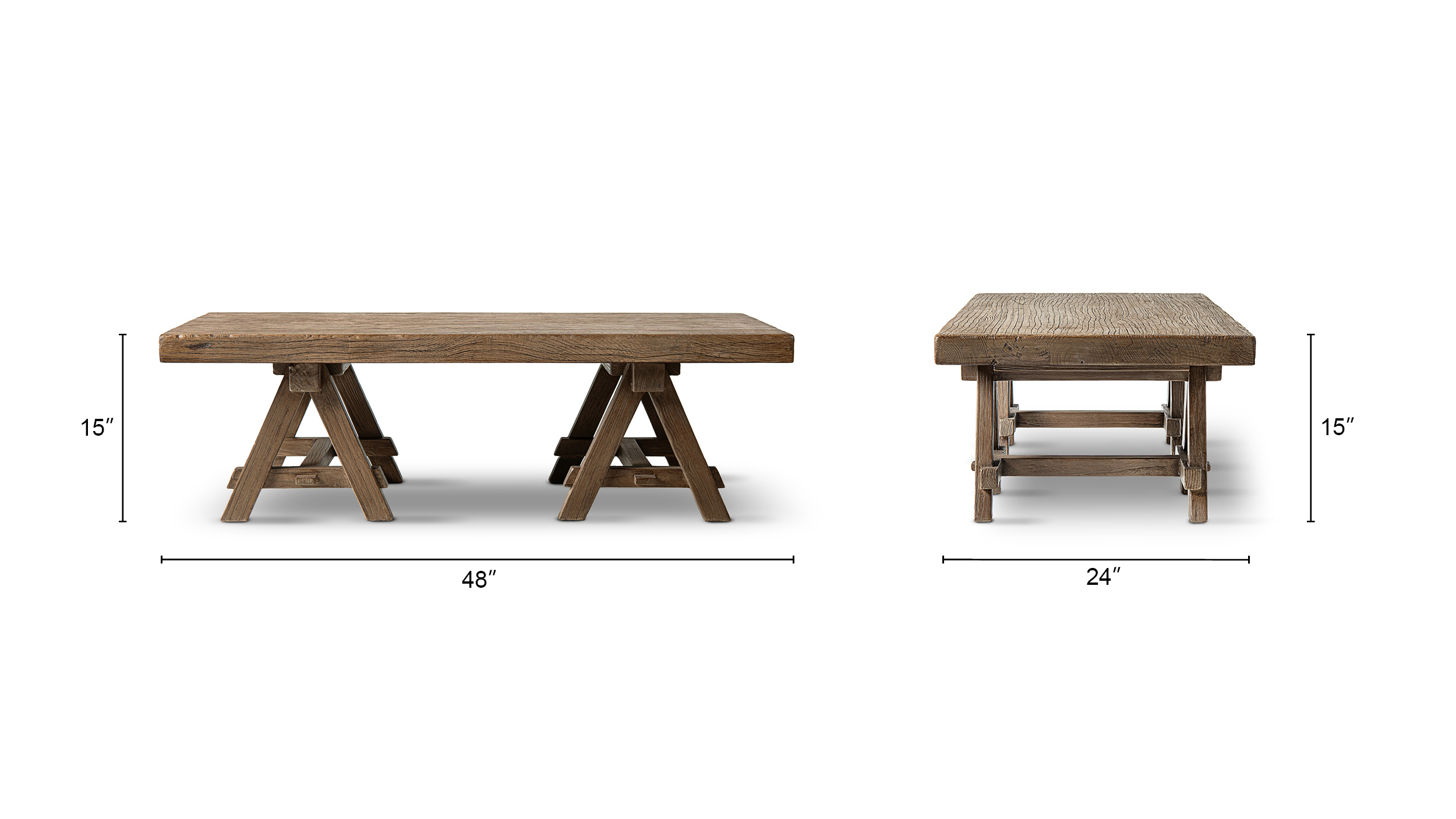 Hawthorne Solid Reclaimed Elm Rectangular Trestle Coffee Table