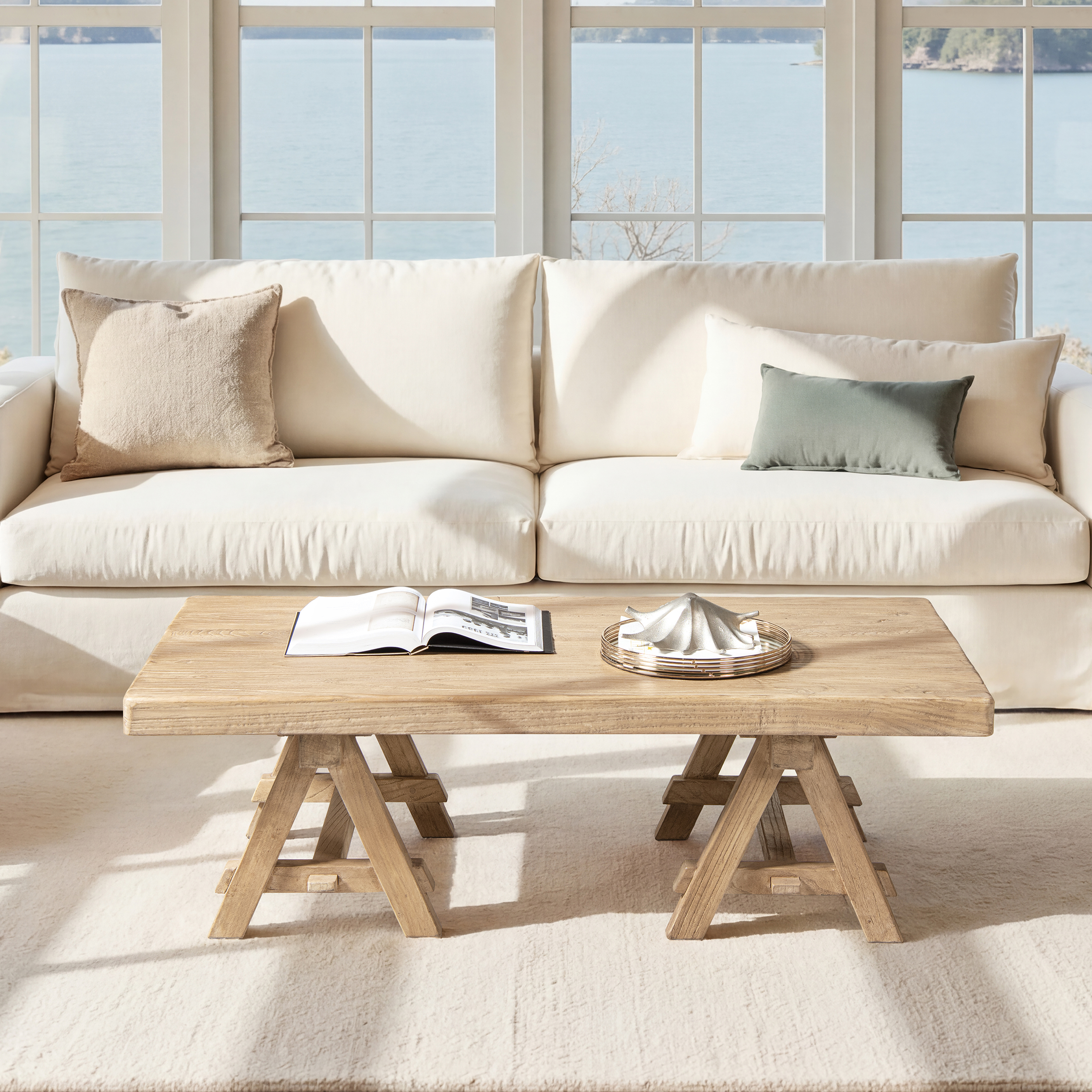 Hawthorne Solid Reclaimed Elm Rectangular Trestle Coffee Table