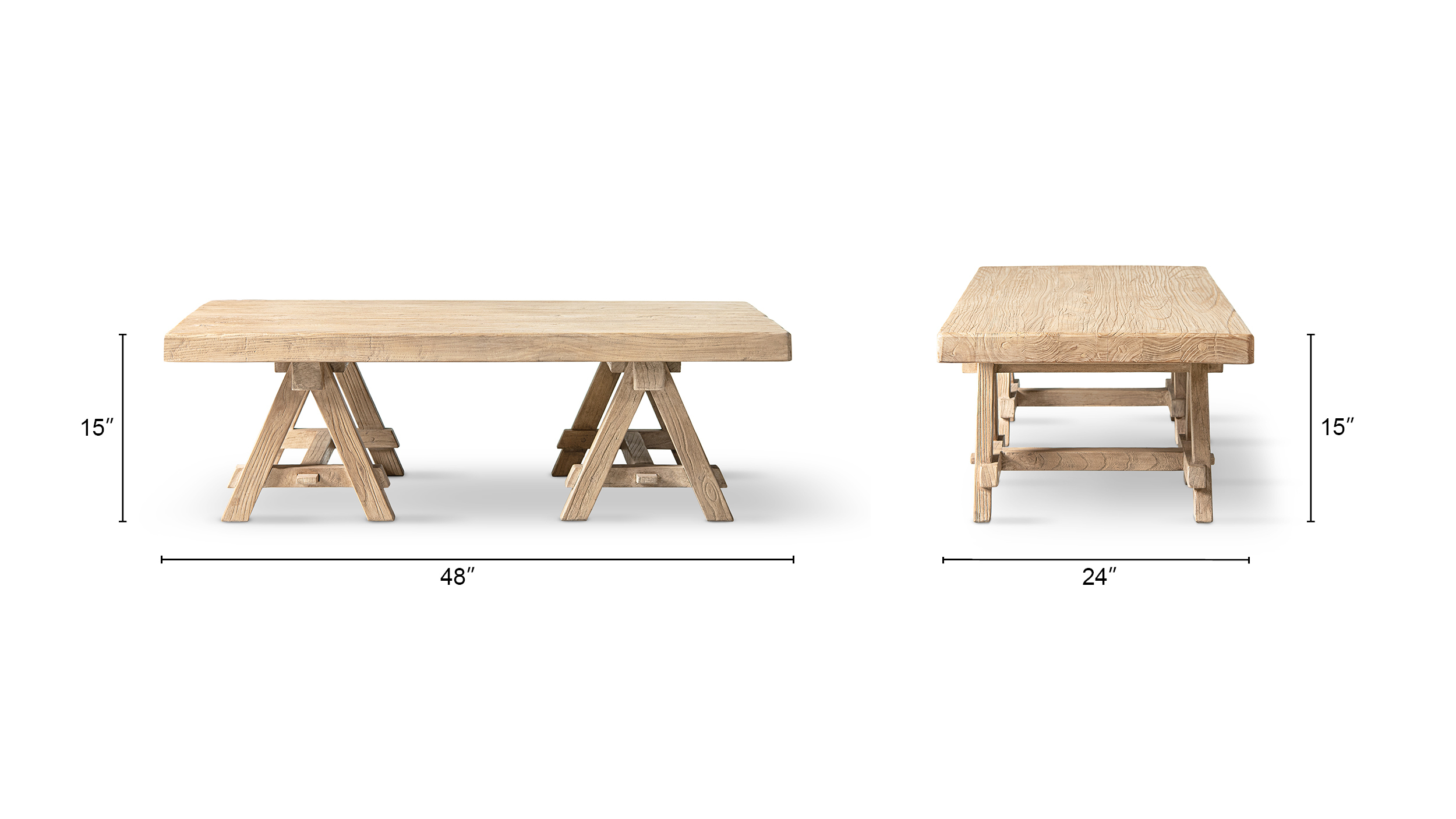 Hawthorne Solid Reclaimed Elm Rectangular Trestle Coffee Table