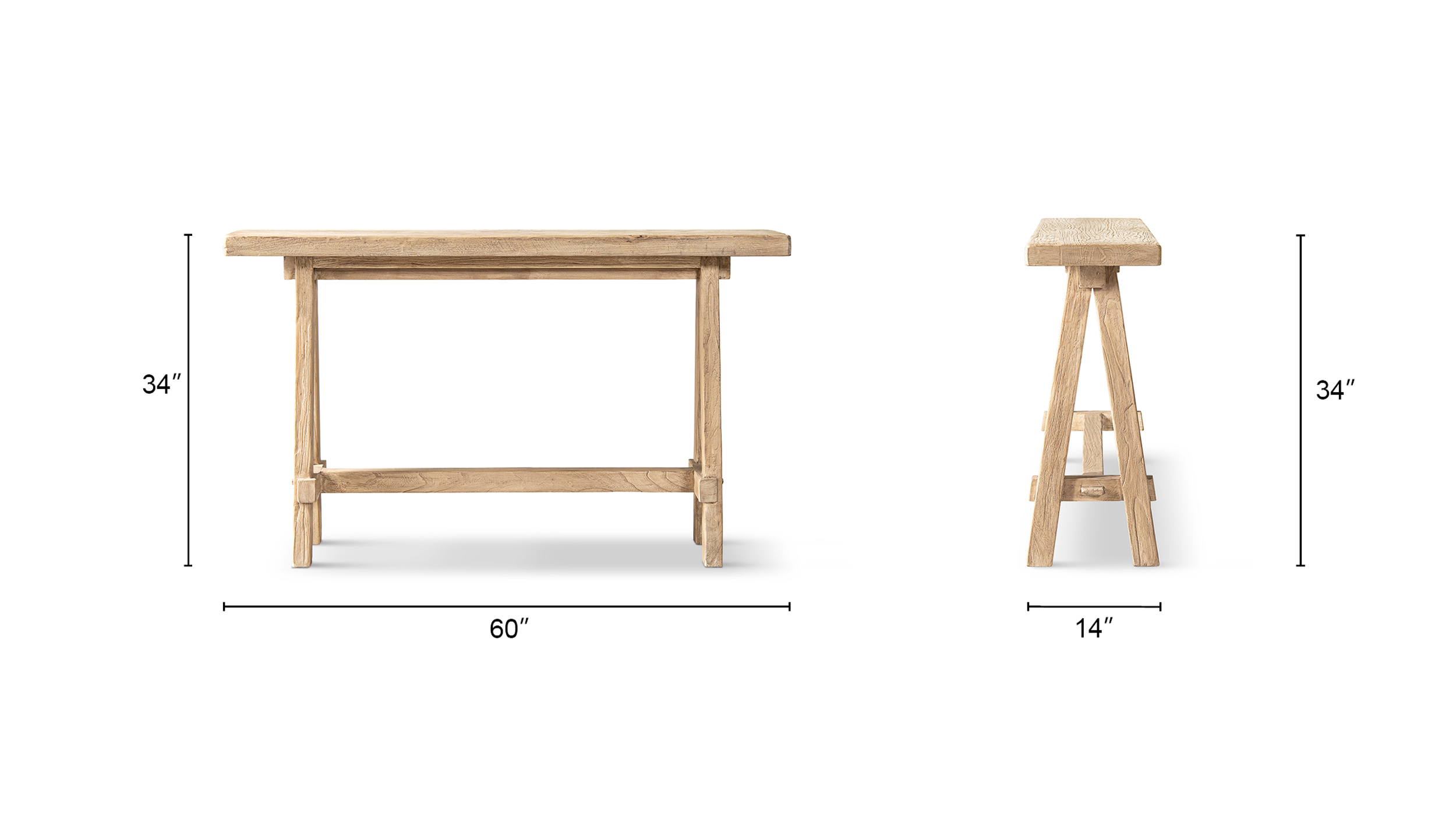 Hawthorne Solid Reclaimed Elm Trestle Console Table, Heritage Light Natural Brown Hawthorne Solid Reclaimed Elm Trestle Console Table, Heritage Light Natural Brown