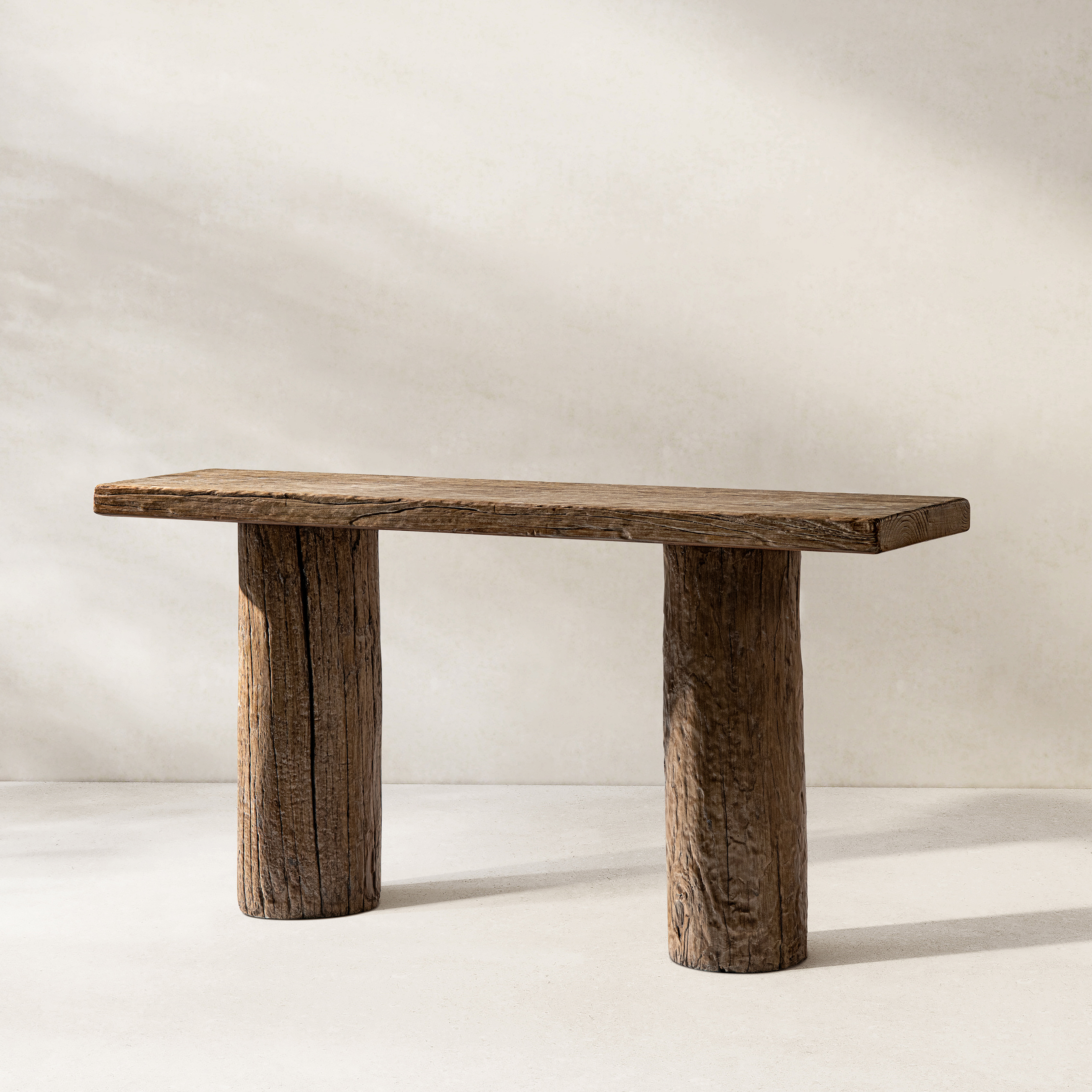 Arbor Reclaimed Elm Double Pillar Console Table, Heritage Medium-Dark Brown