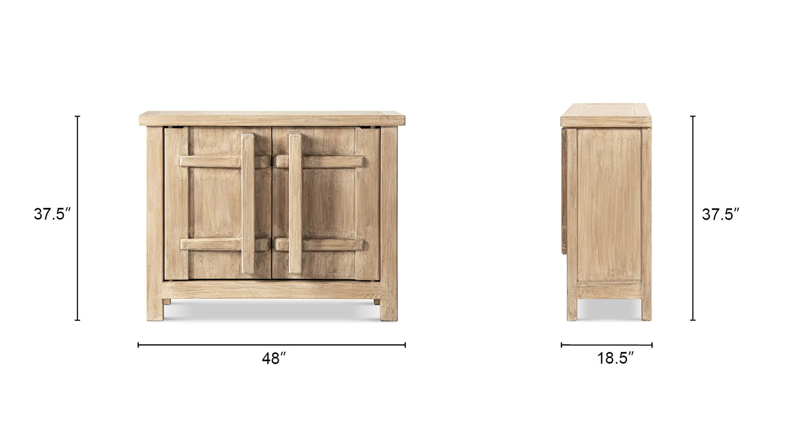 Rowan Solid Reclaimed Elm 2-Door Crossbar Accent Storage Cabinet, Heritage Light Natural Brown