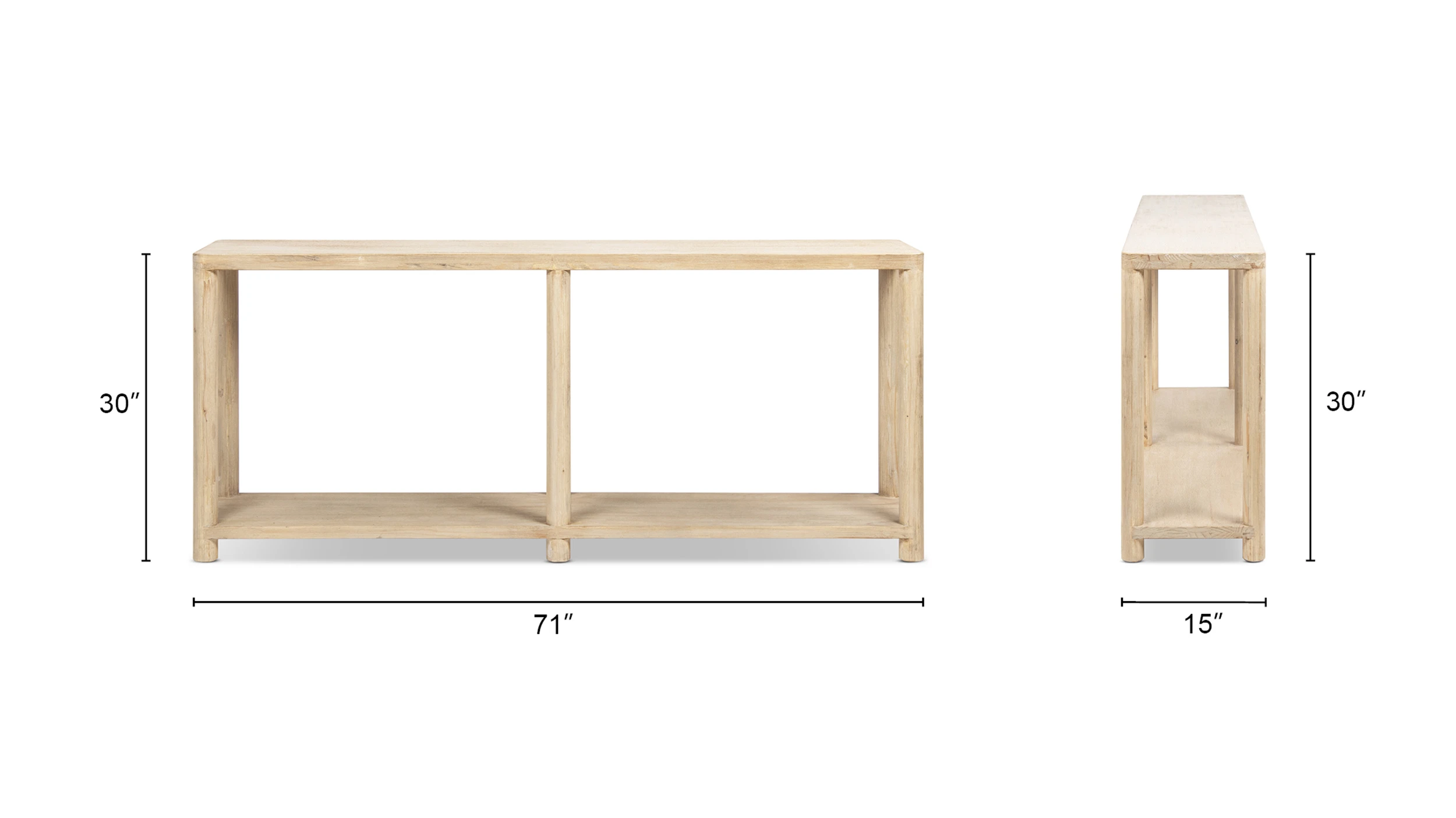 Milo Reclaimed Pine Wood Console Table with Lower Shelf, Light Natural Cerused