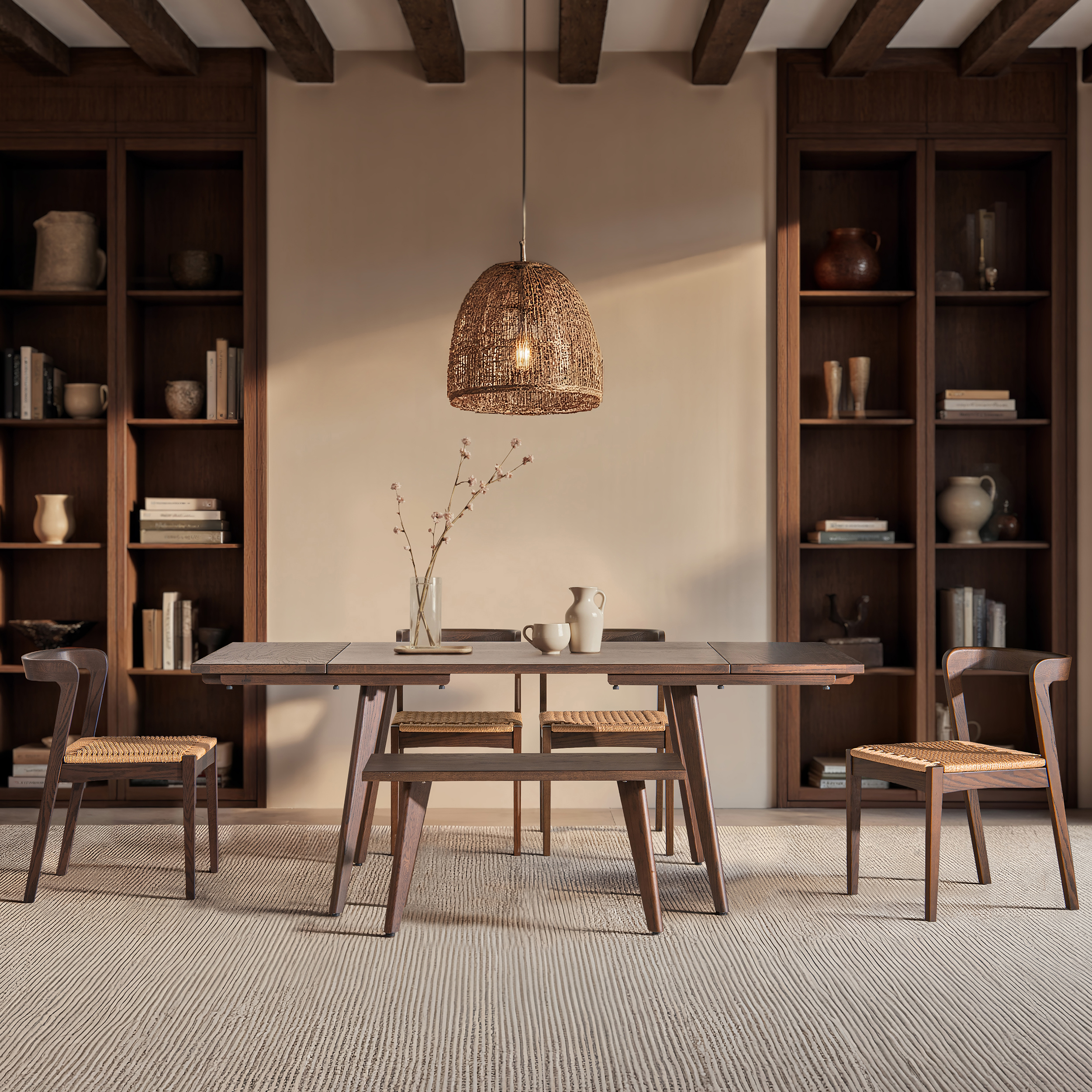 Capri Solid Red Oak Wood 4-6 Seat Extendable Leaf Dining Table