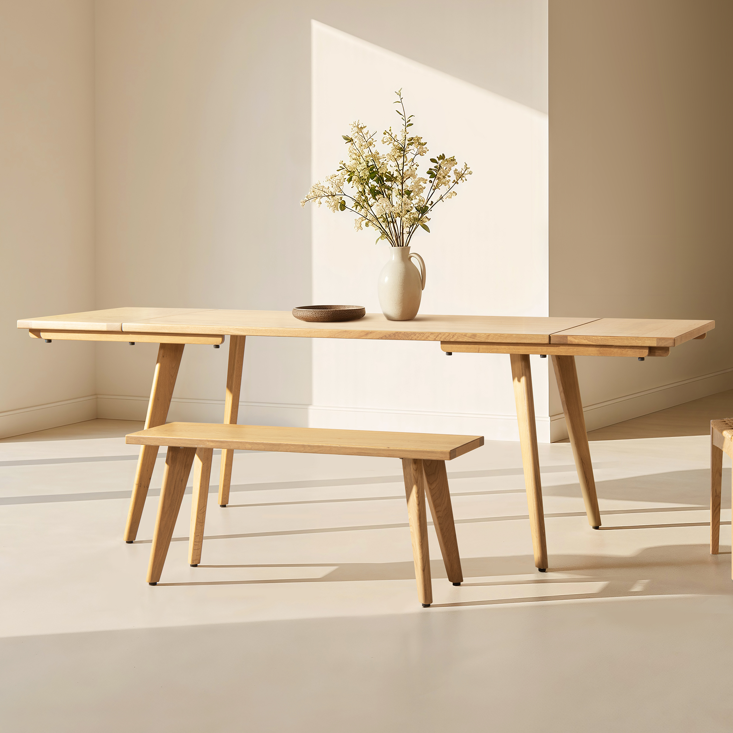 Capri Solid Oak Wood 6-8 Seat Extendable Leaf Dining Table, Natural Brown