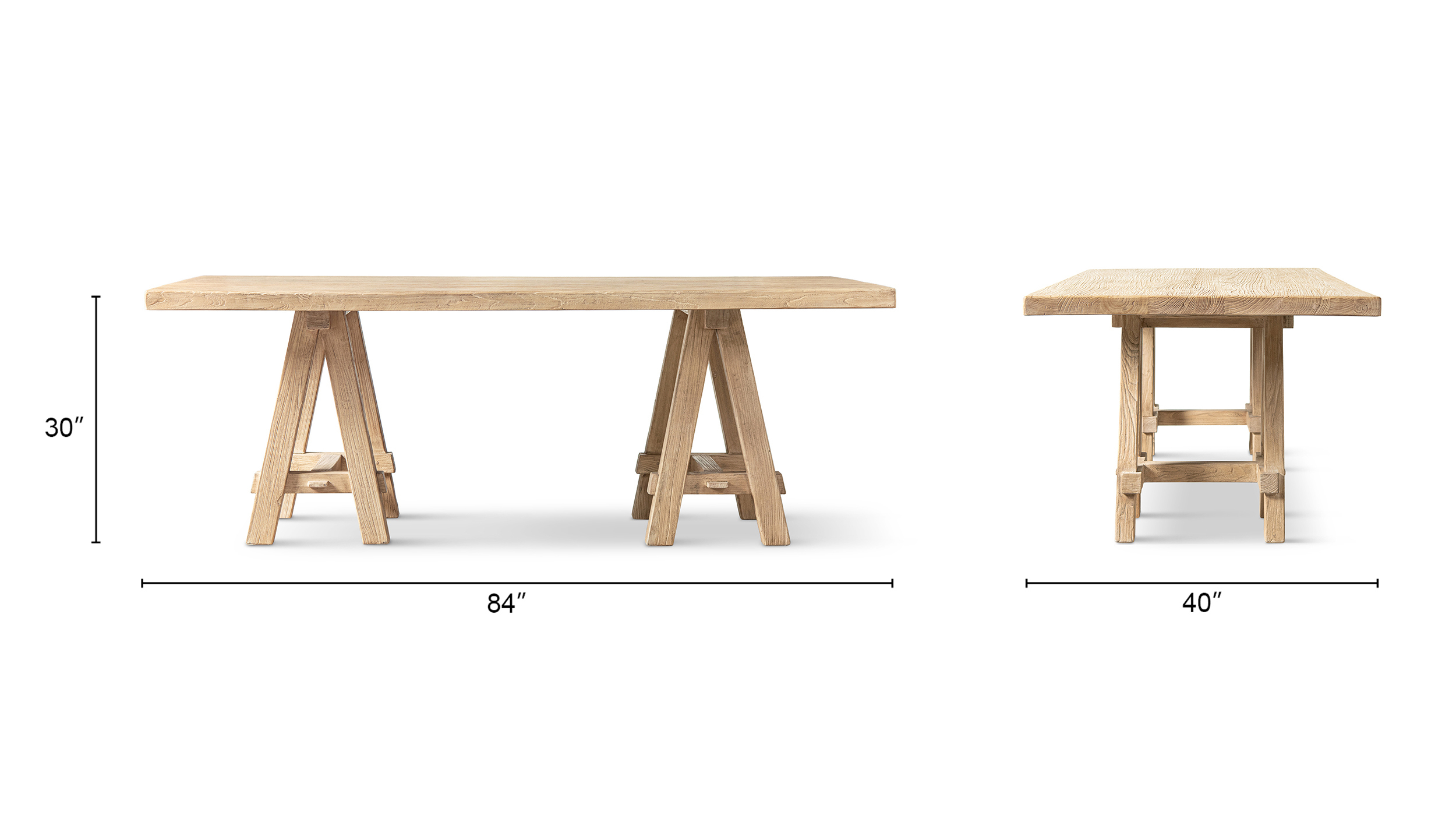 Hawthorne Solid Reclaimed Elm Trestle 8-Person Dining Table, Heritage Light Natural Brown