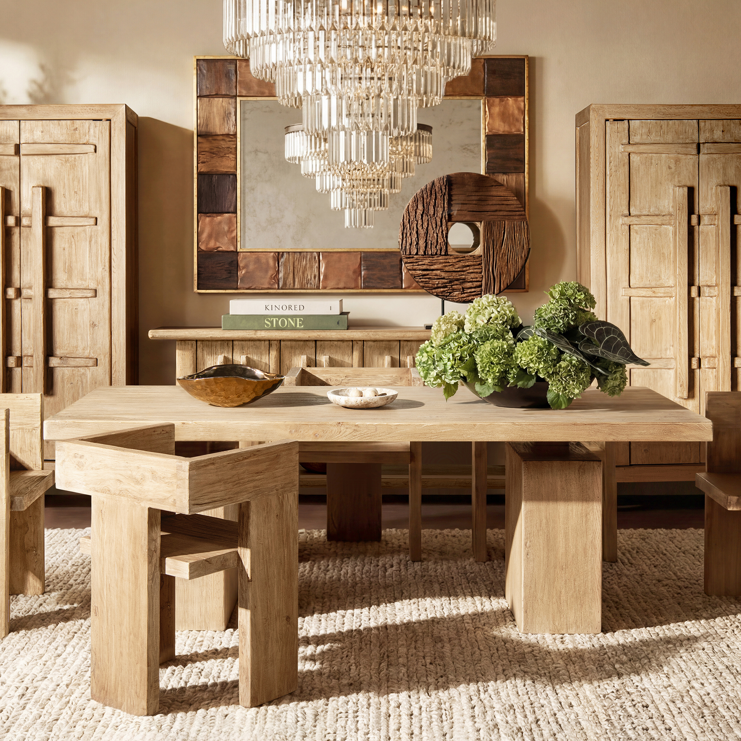 Calder Solid Reclaimed Elm Plinth 8-Person Dining Table, Heritage Light Natural Brown