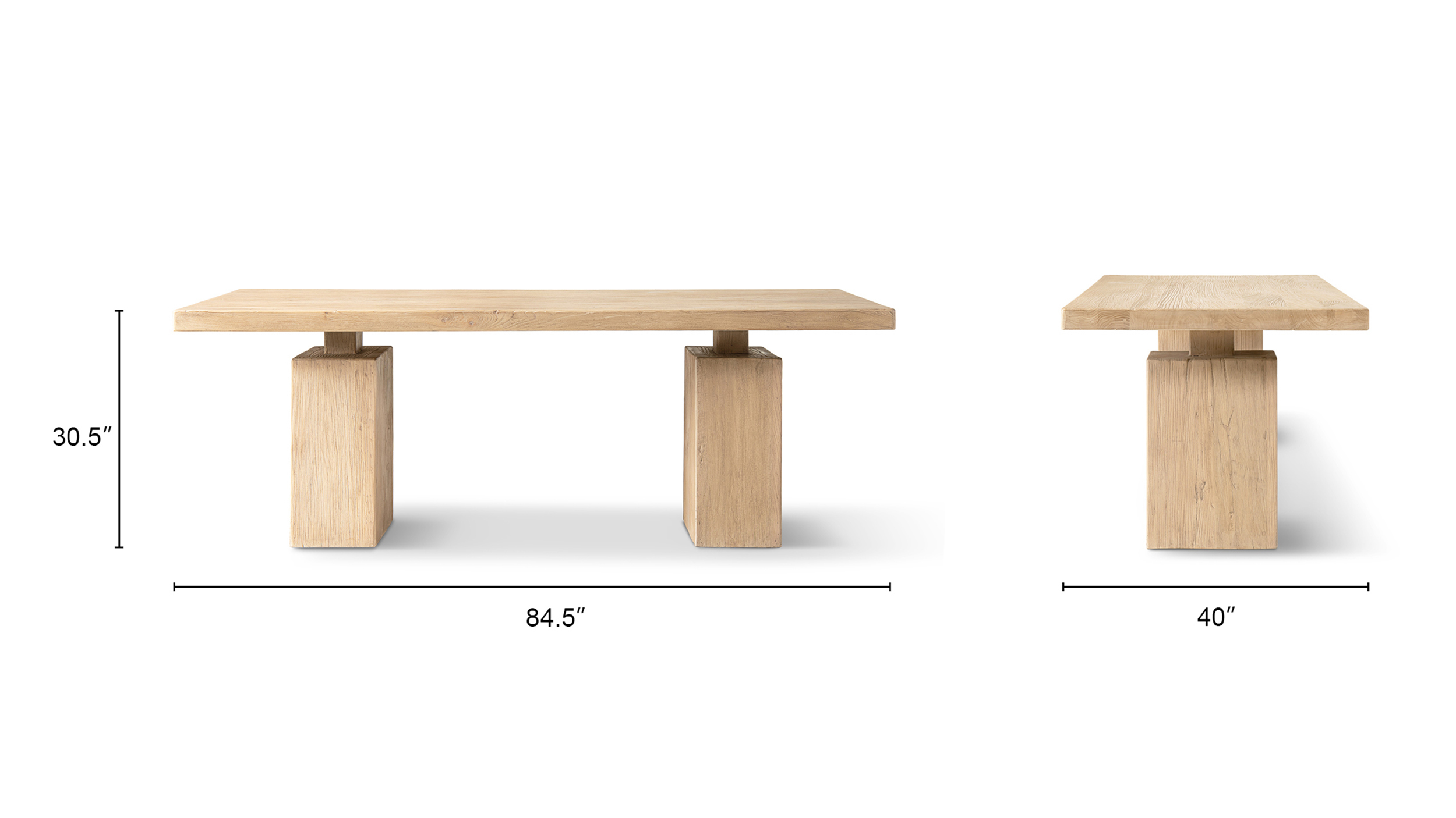 Calder Solid Reclaimed Elm Plinth 8-Person Dining Table, Heritage Light Natural Brown